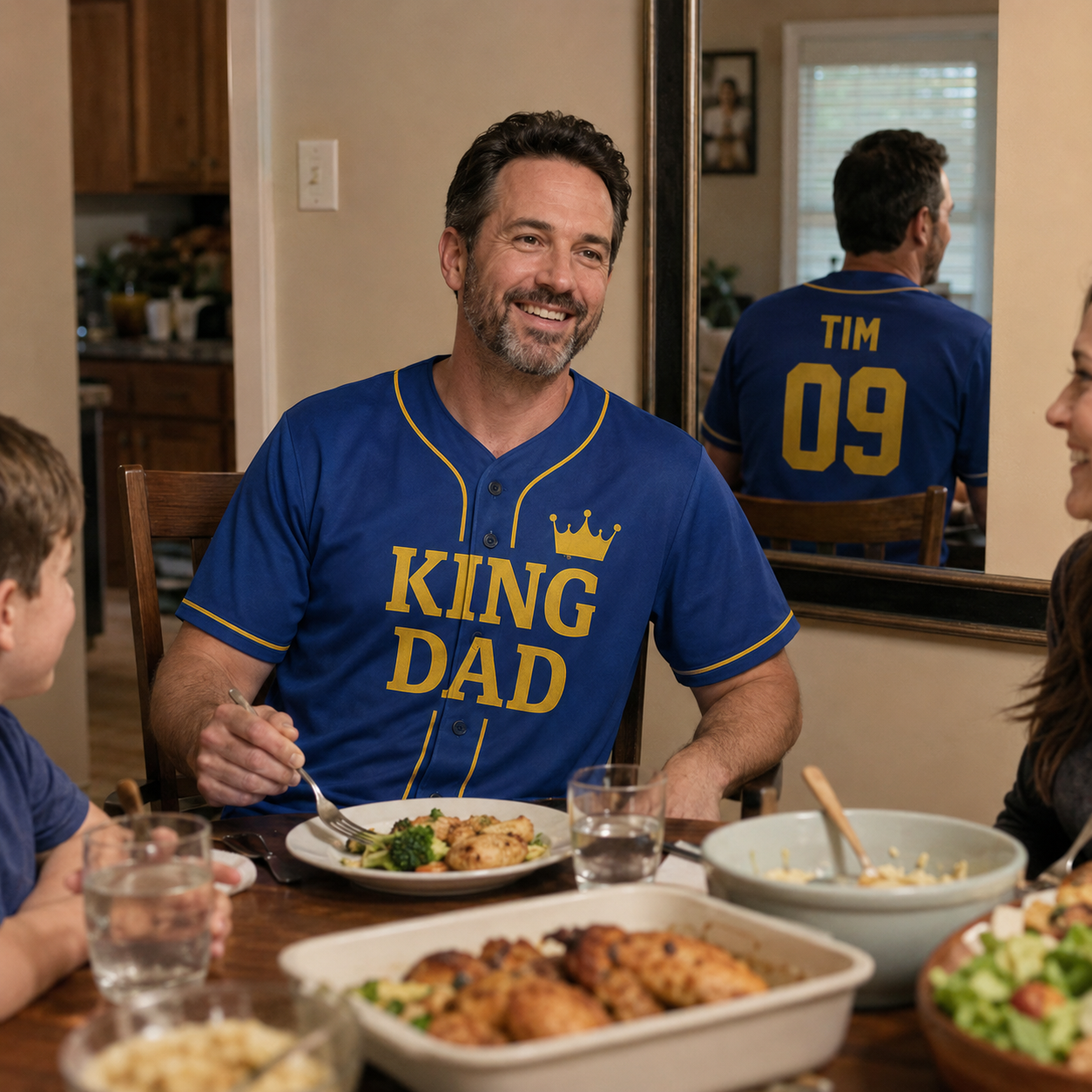 Custom Father's Day Baseball Jersey Blue with Gold Piping - Add Childs Name and Photos