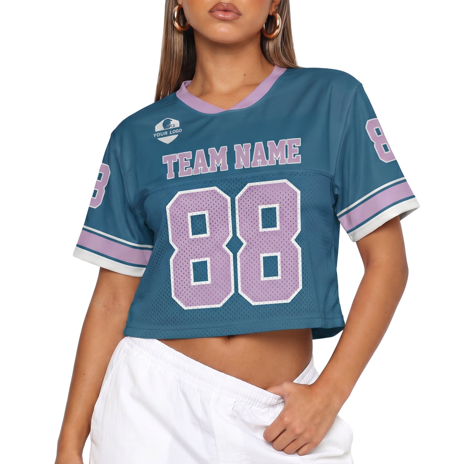 Custom Women's Crop Football Jersey Lilac and Aqua - Design Your Own