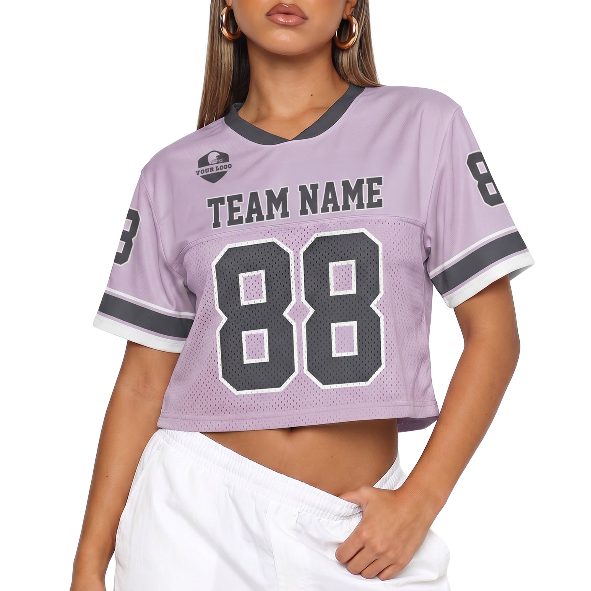 Custom Women's Crop Football Jersey Lilac and Gray - Design Your Own