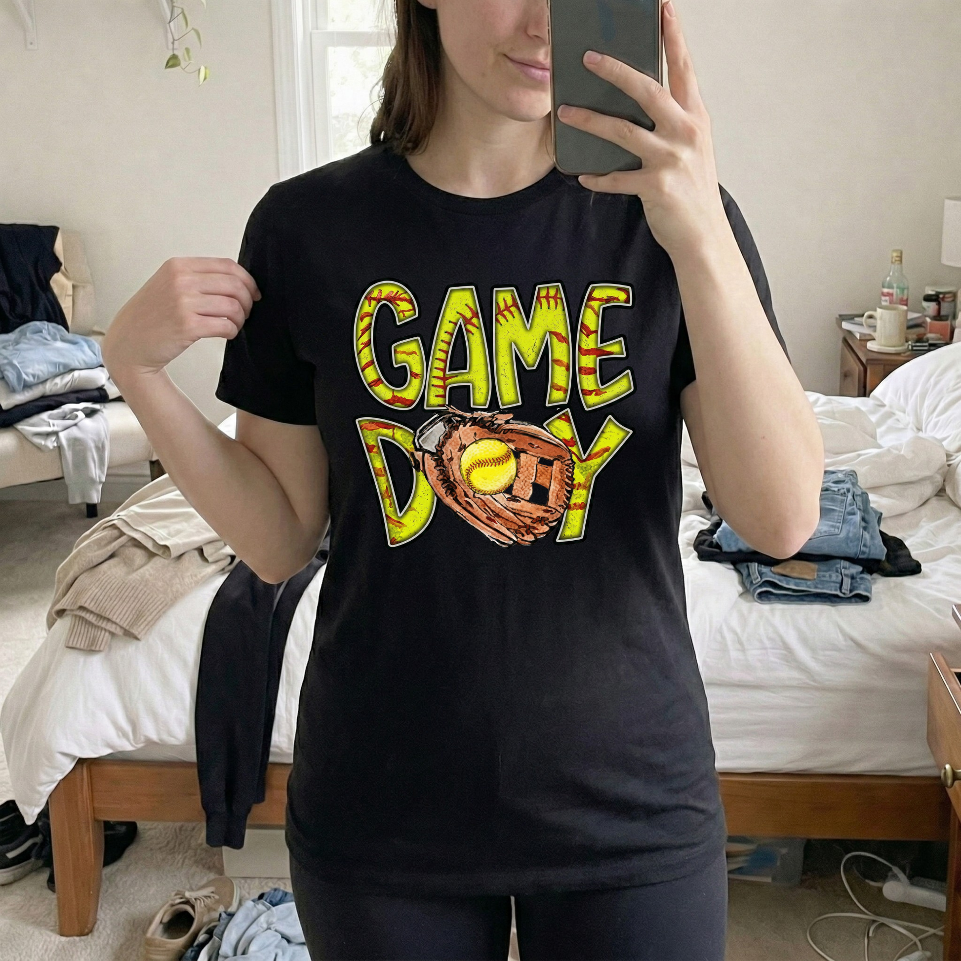 Custom T-Shirt Softball Game Day Black - Personalized Name Number