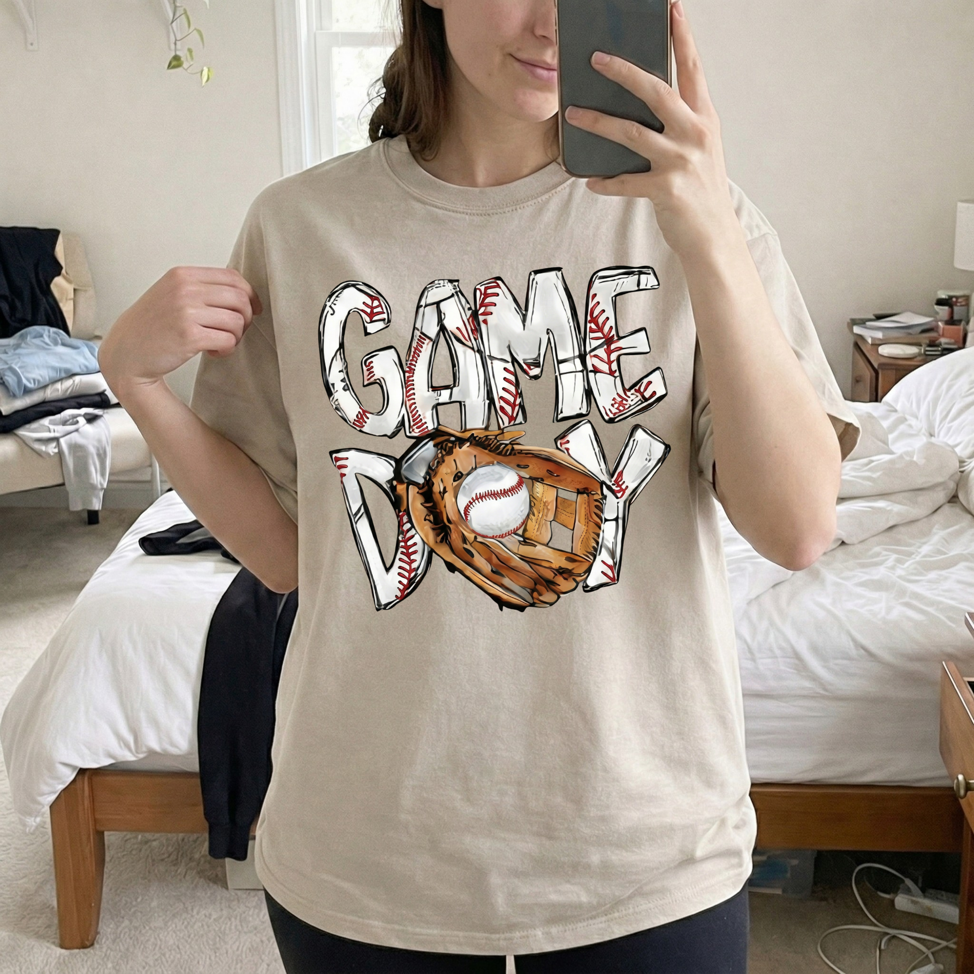 Custom T-Shirt Baseball Game Day White - Personalized Name Number