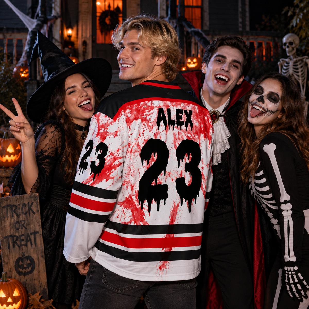 Custom Halloween Hockey Jersey Skeleton - Design Your Own