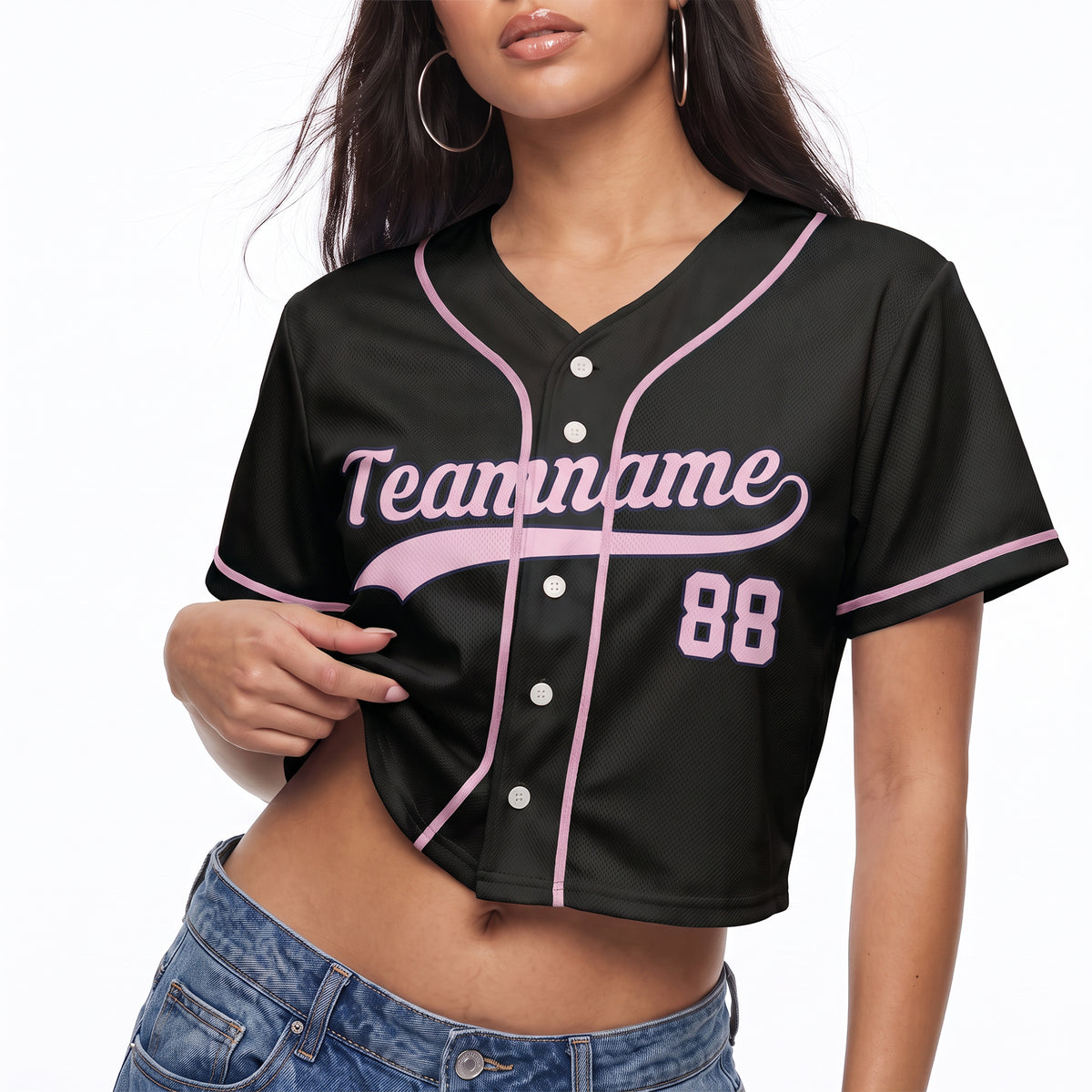 Custom Women's Crop Baseball Jersey Black and Pink - Design Your Own