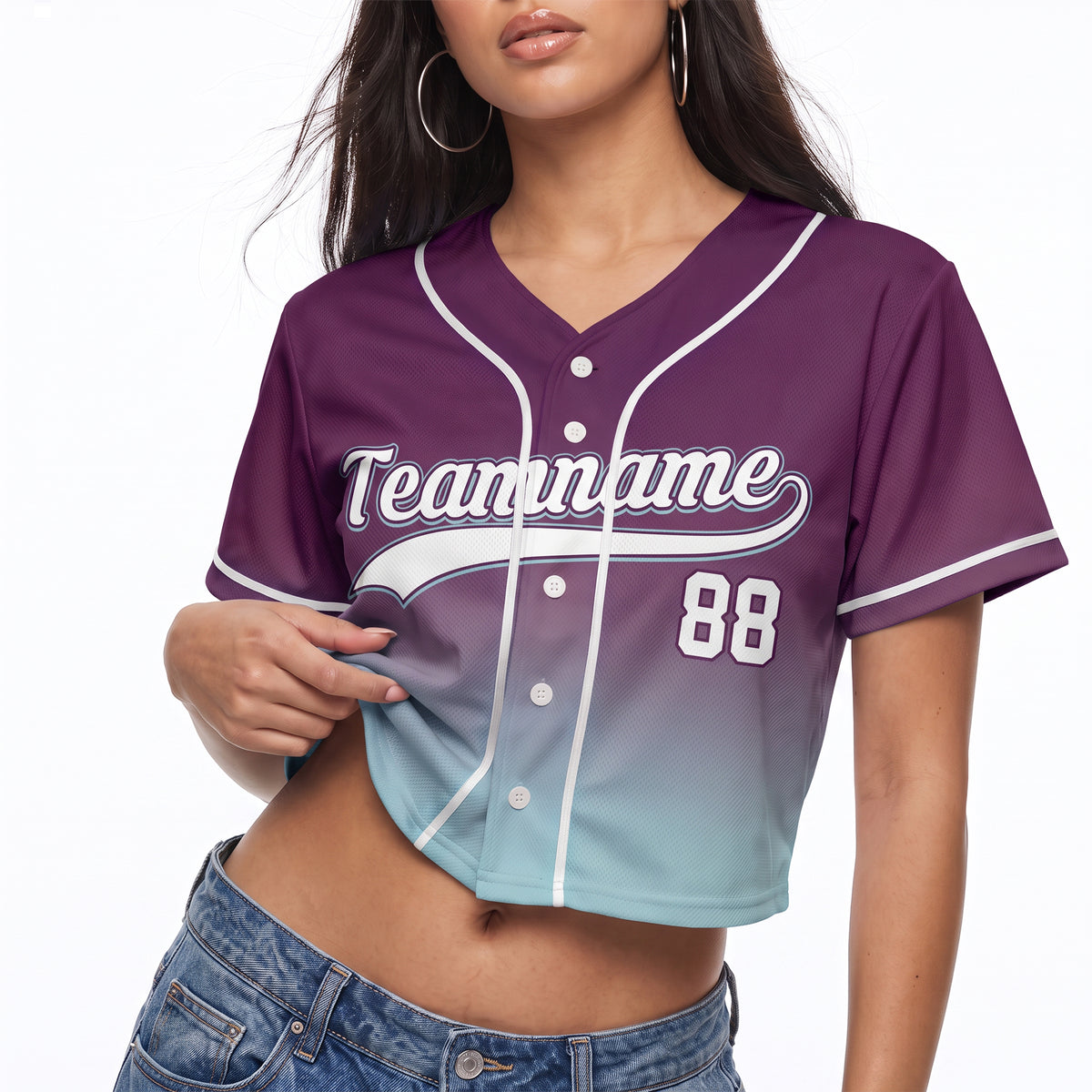 Custom Women's Crop Baseball Jersey Dark Purple and Blue Gradient - Design Your Own