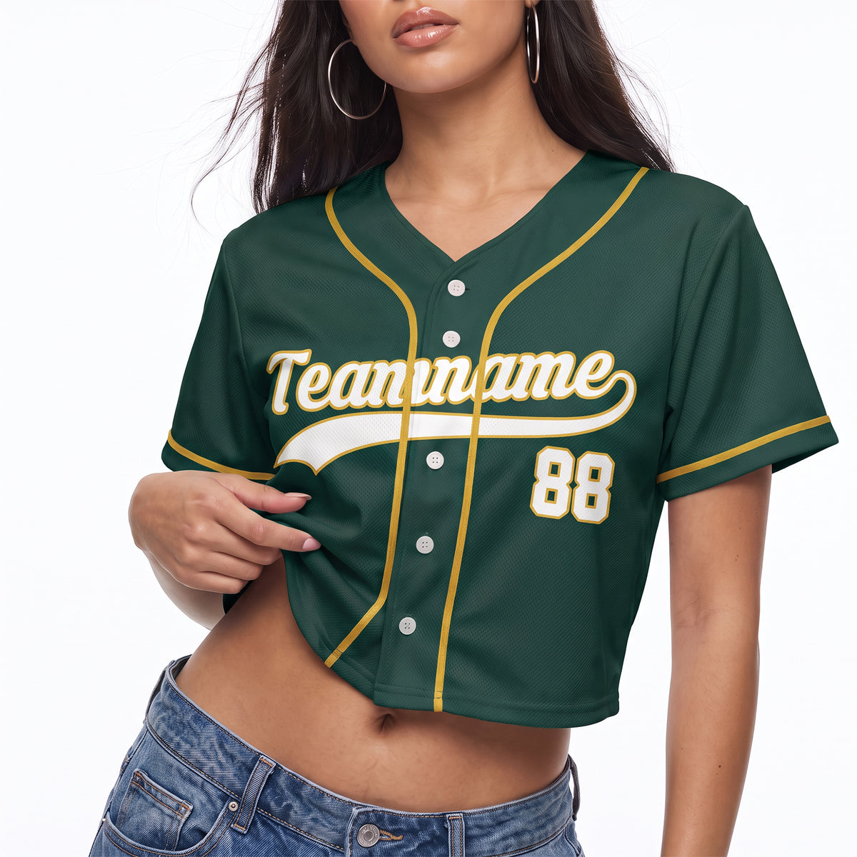 Custom Women's Crop Baseball Jersey Green and Yellow - Design Your Own