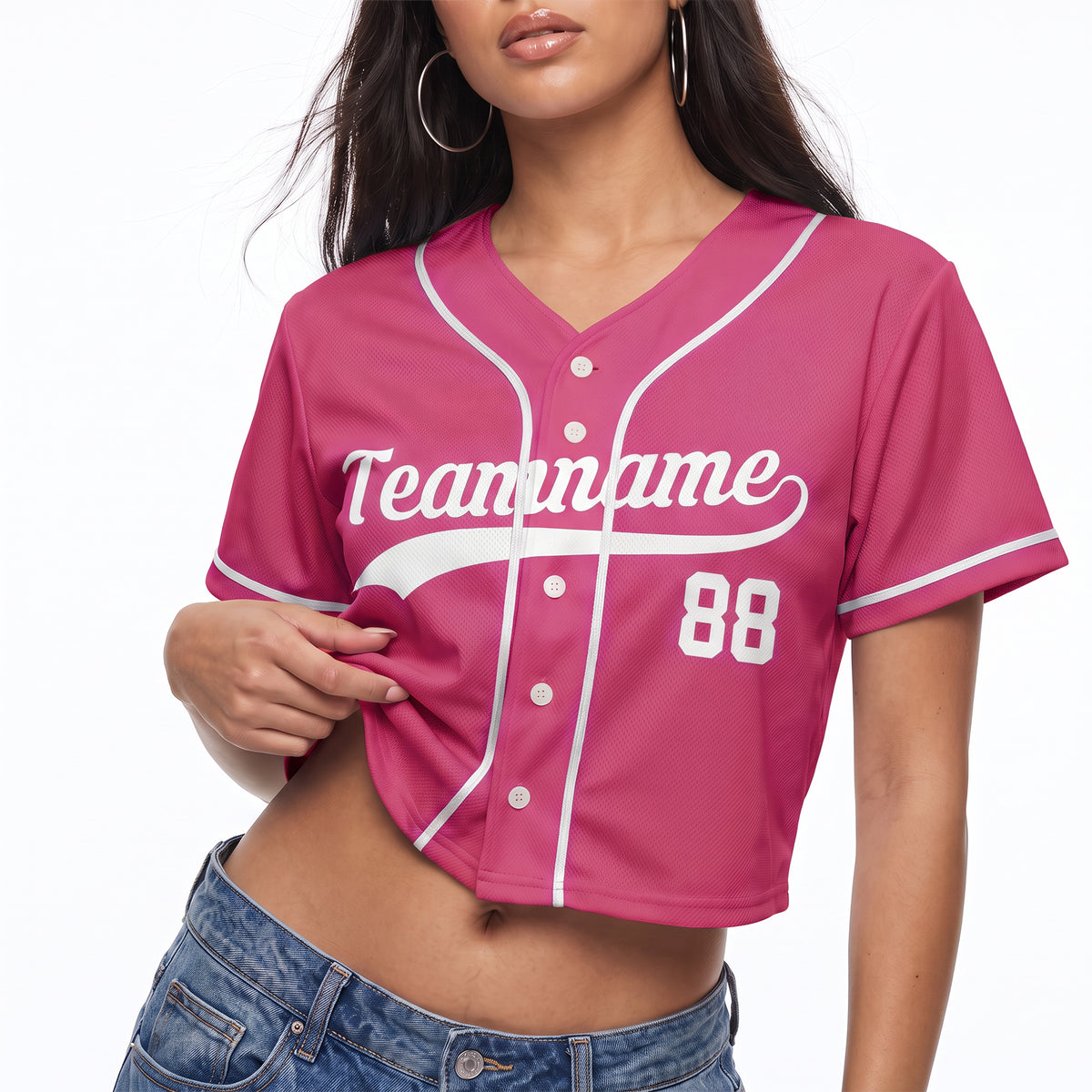 Custom Women's Crop Baseball Jersey Pink and White - Design Your Own