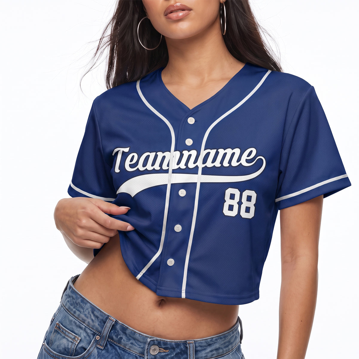 Custom Women's Crop Baseball Jersey Navy and White - Design Your Own