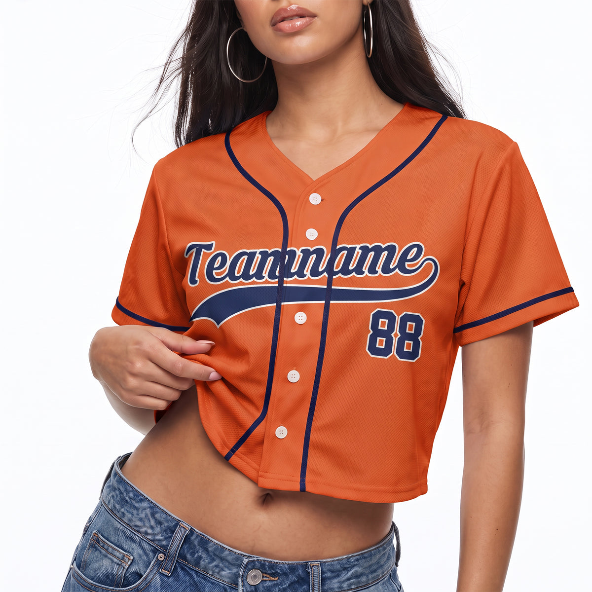 Custom Women's Crop Baseball Jersey Orange and Navy - Design Your Own