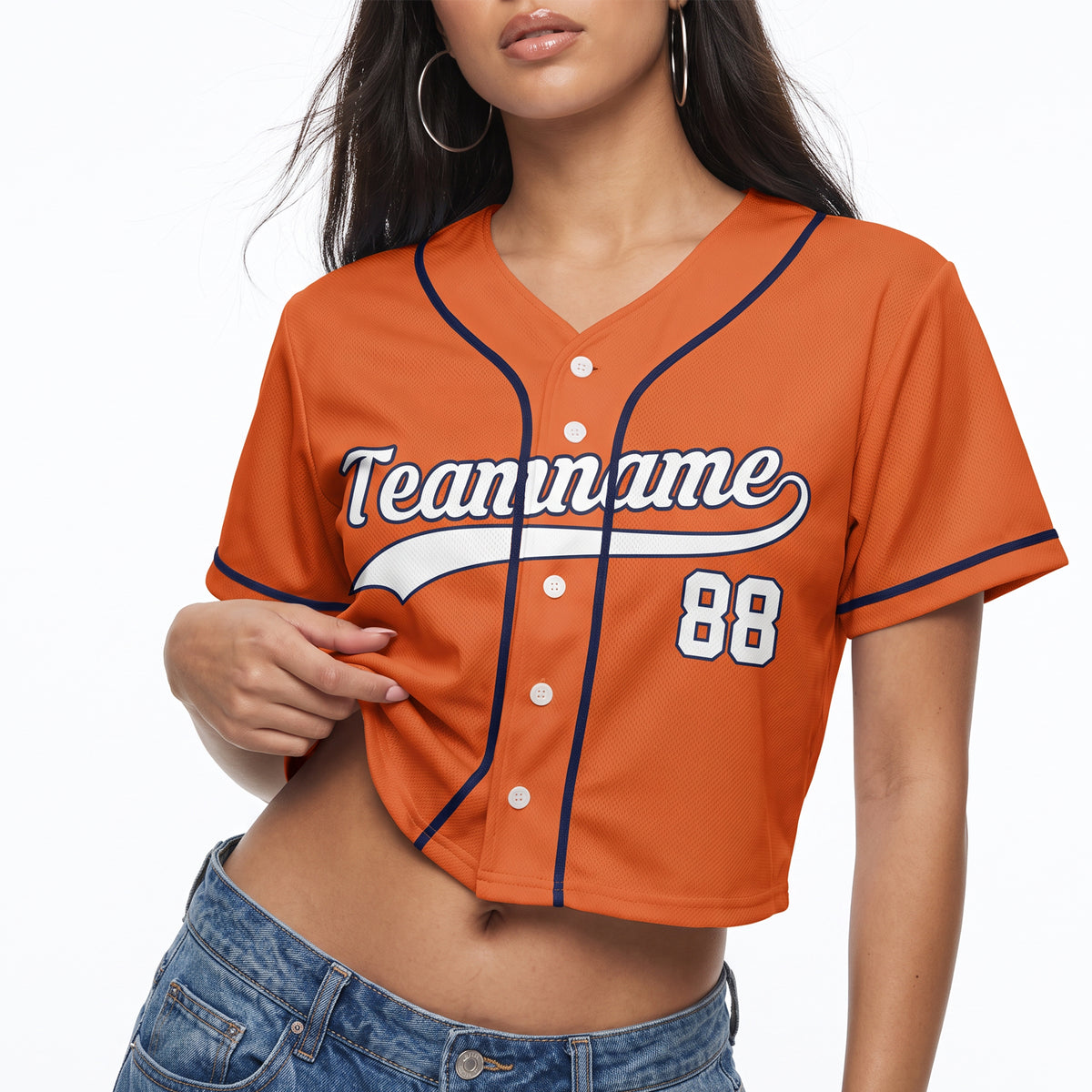 Custom Women's Crop Baseball Jersey Orange and White - Design Your Own