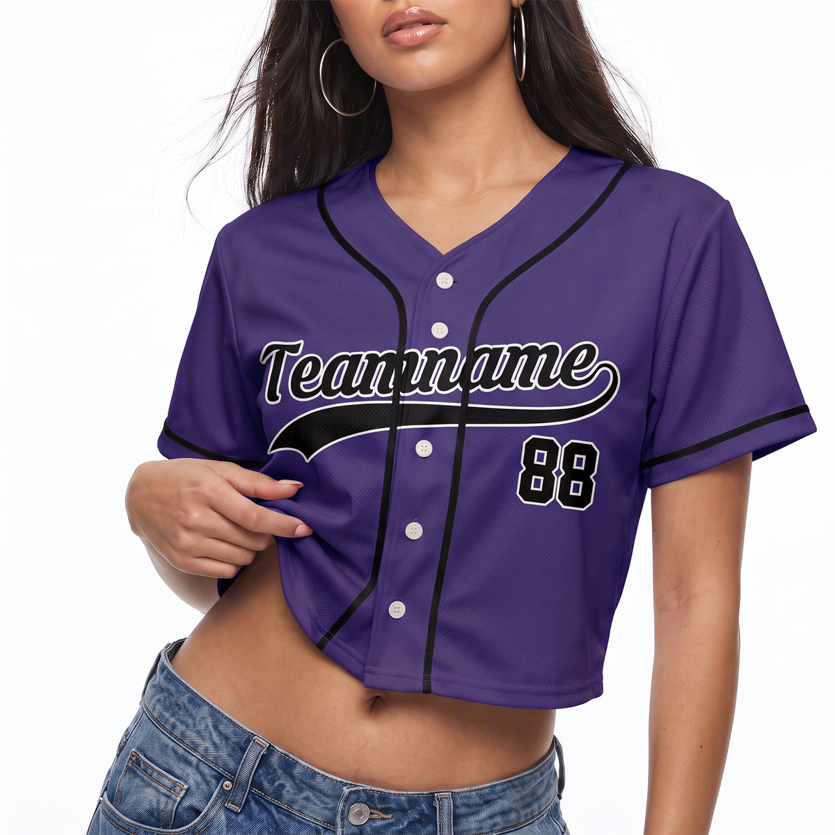 Custom Women's Crop Baseball Jersey Purple and Black - Design Your Own
