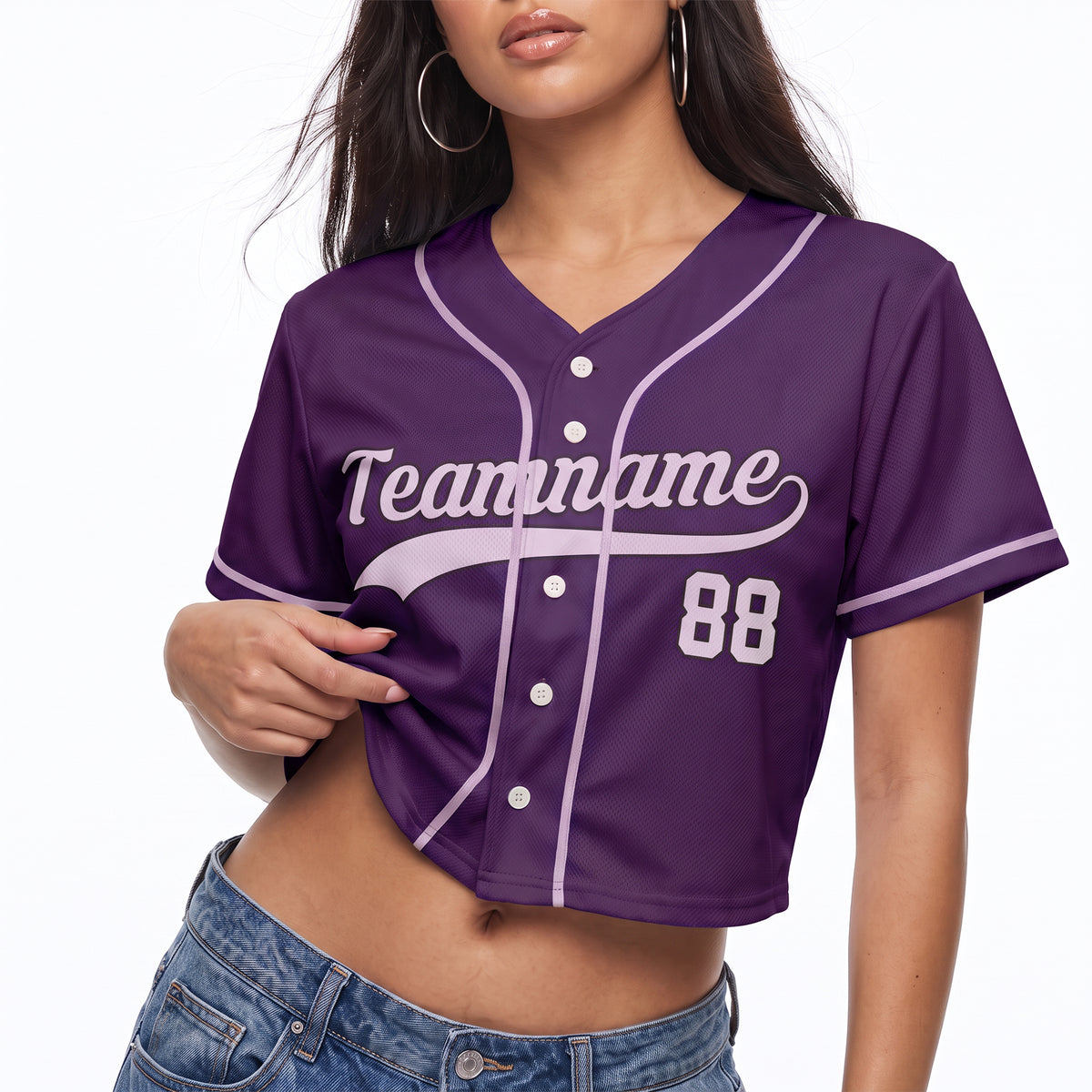 Custom Women's Crop Baseball Jersey Purple and Lilac - Design Your Own