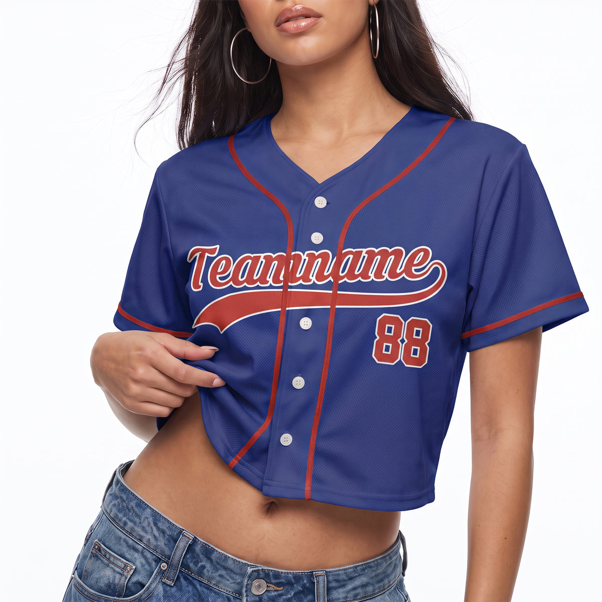 Custom Women's Crop Baseball Jersey Royal and Red - Design Your Own