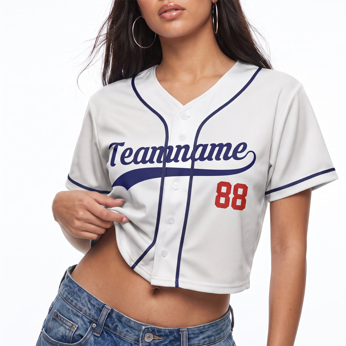 Custom Women's Crop Baseball Jersey White and Navy - Design Your Own