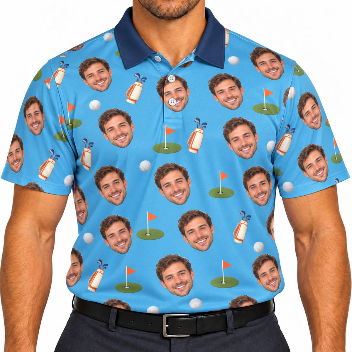 Custom Sky Blue Golf Polo Face Crop - Add Your Photo