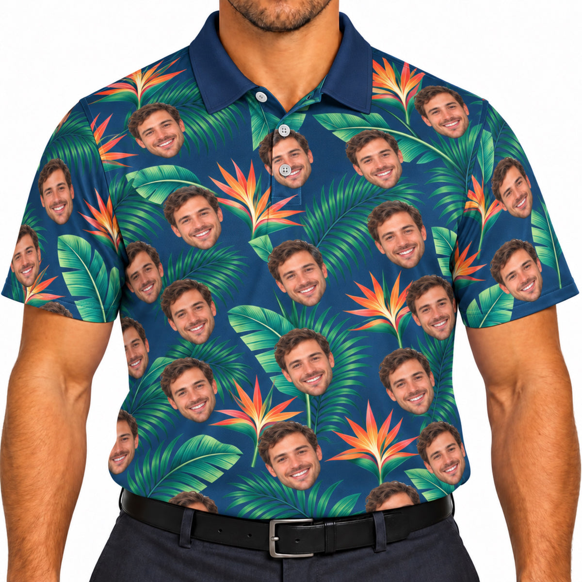 Custom Tropical Leaves Golf Polo Face Crop - Add Your Photo