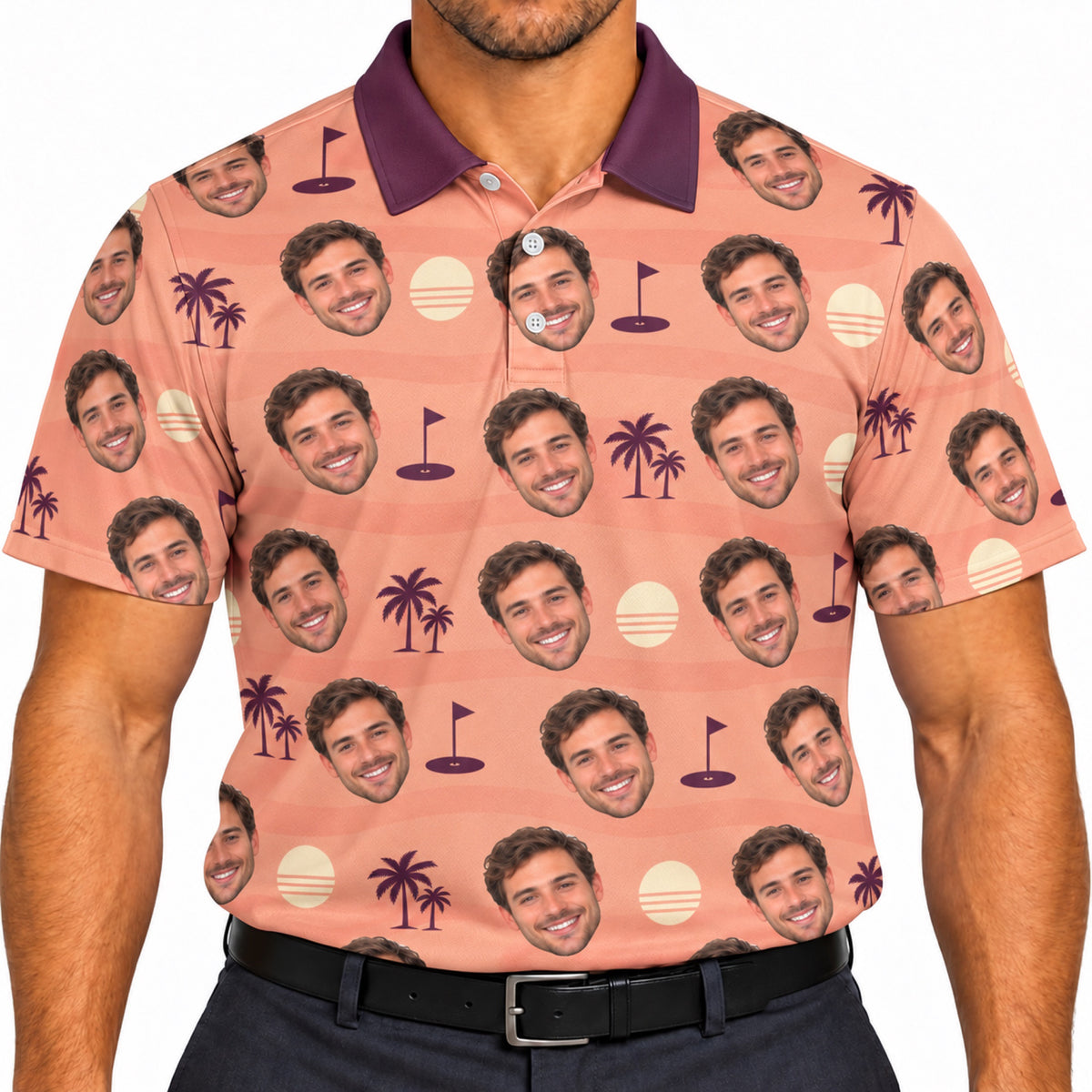 Custom Palm Trees Golf Polo Face Crop - Add Your Photo