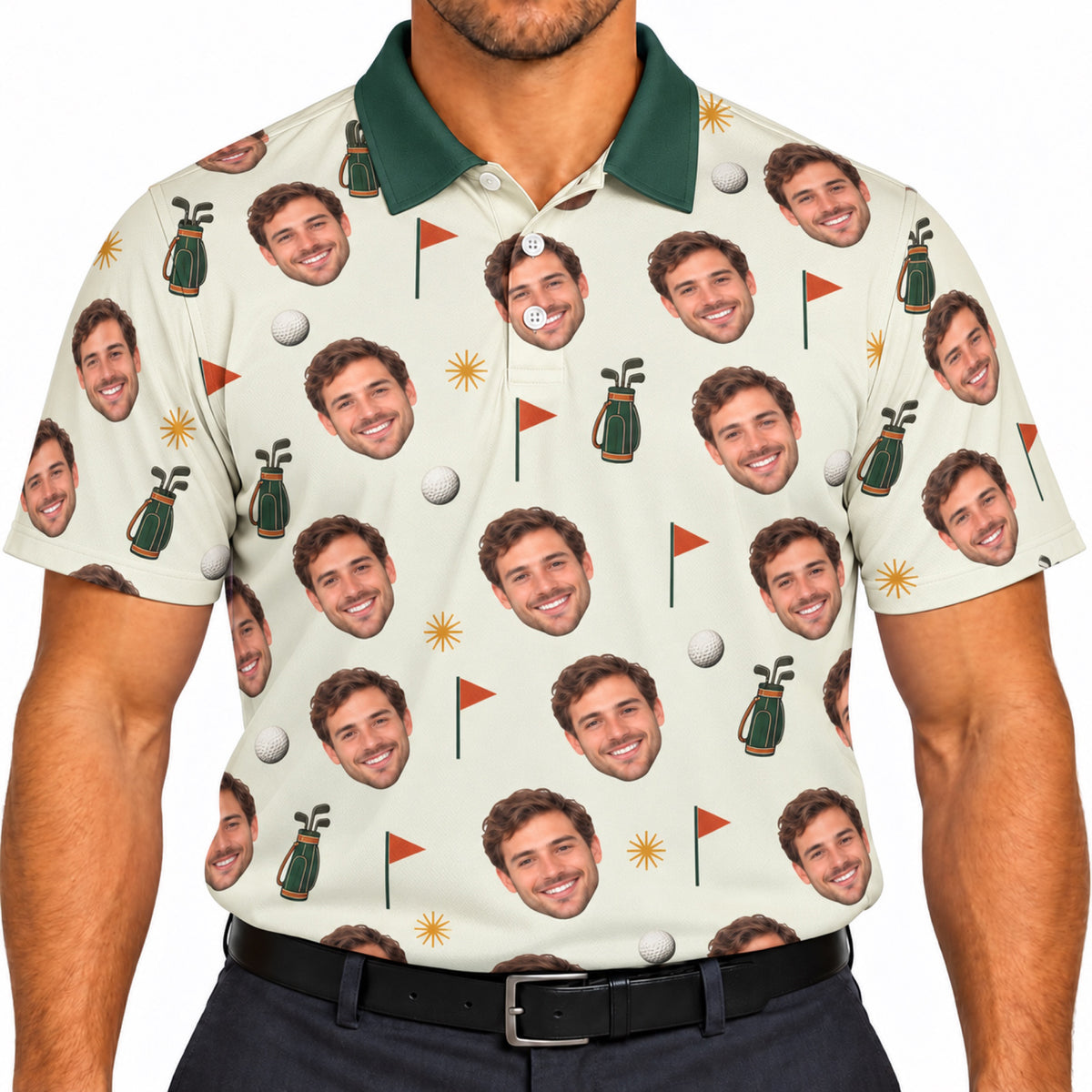 Custom White Golf Polo Face Crop - Add Your Photo