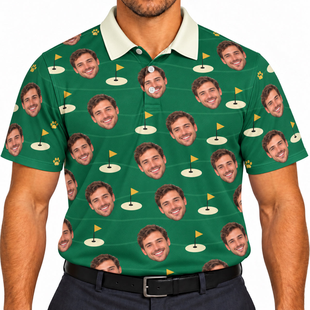 Custom Green Golf Polo Face Crop - Add Your Photo