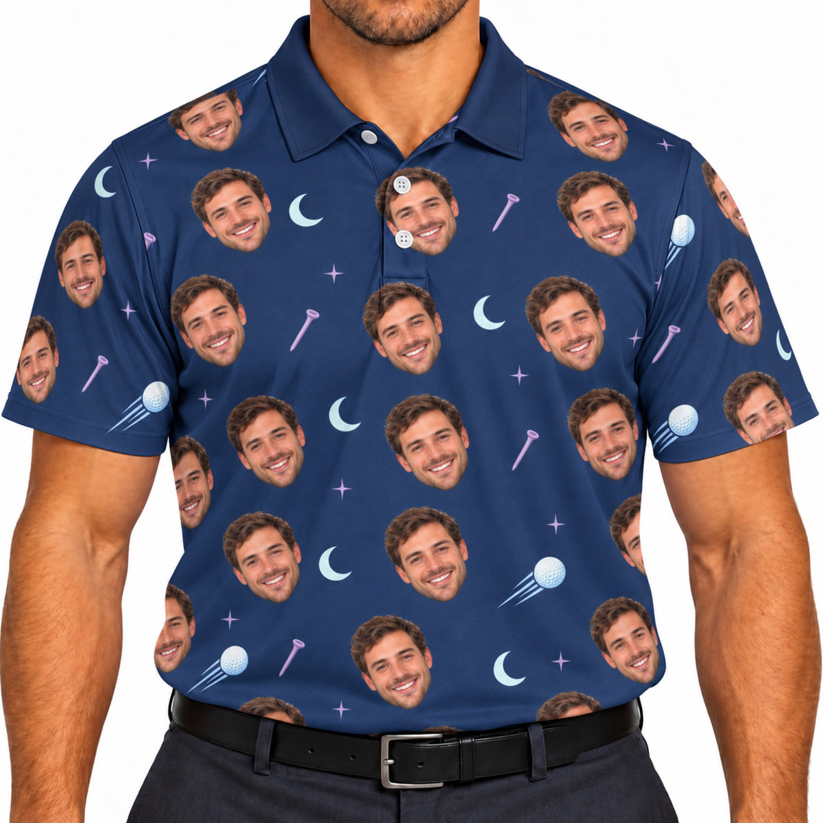 Custom Midnight Moon Golf Polo Face Crop - Add Your Photo