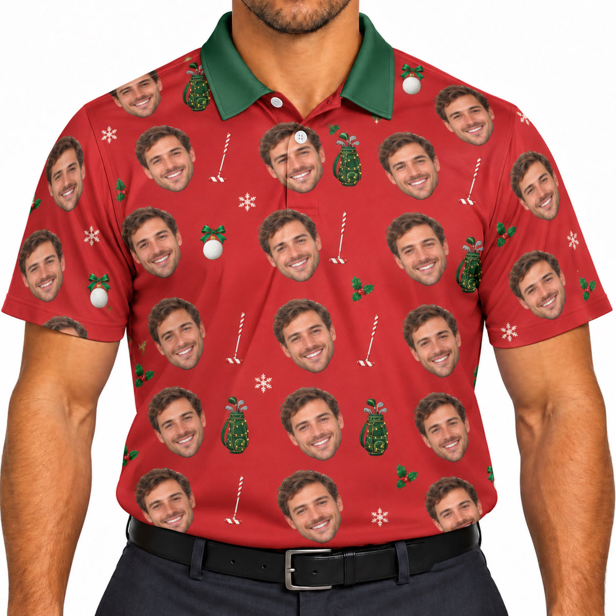 Custom Christmas Golf Polo Face Crop - Add Your Photo