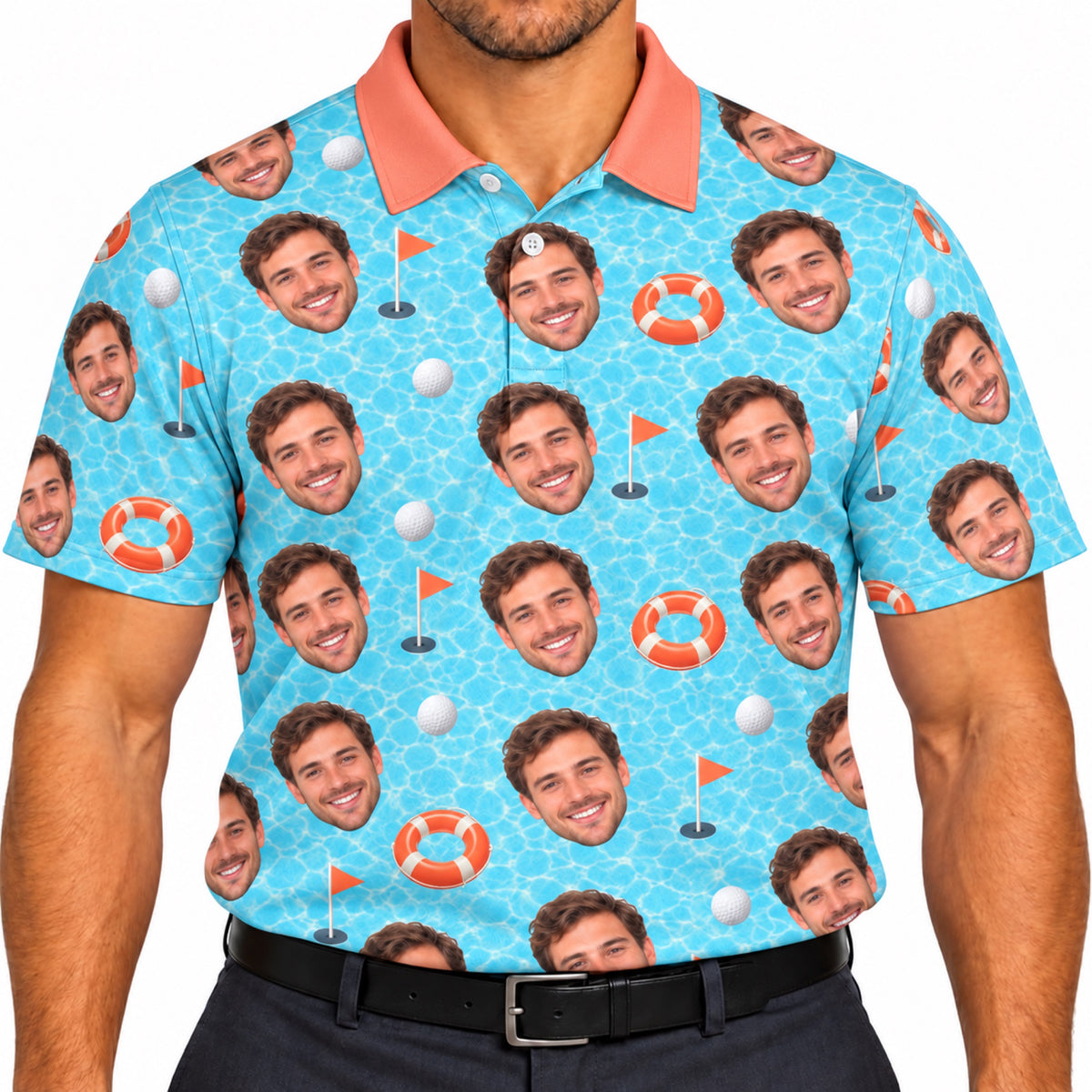 Custom Pool Design Golf Polo Face Crop - Add Your Photo