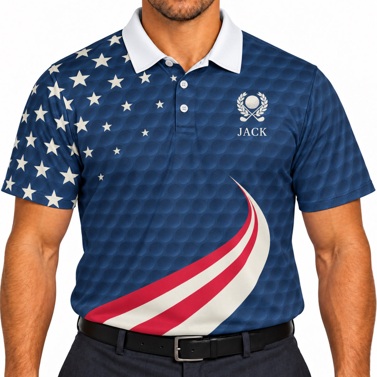 Custom Patriotic Wave Golf Polo - Add Your Name