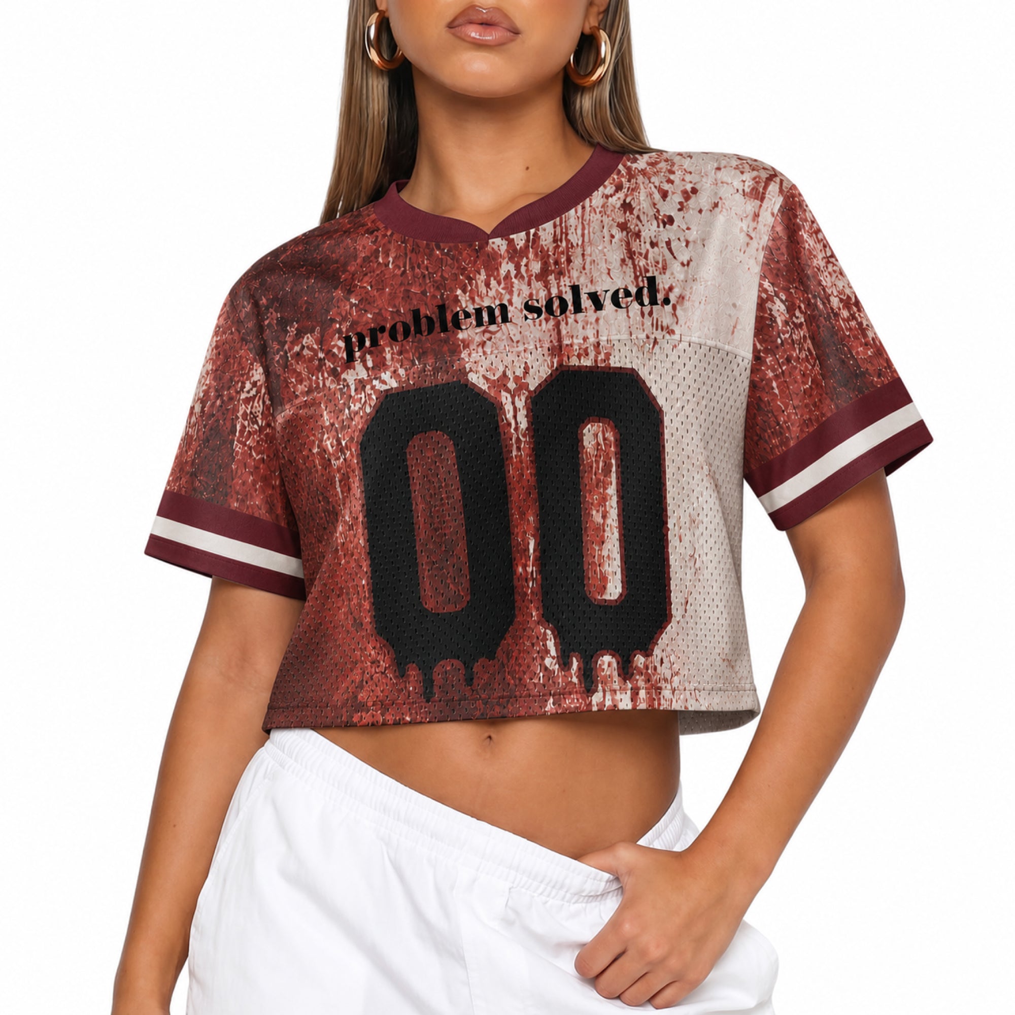 Custom Halloween Women's Crop Football Jersey Blood Splatter - Design Your Own