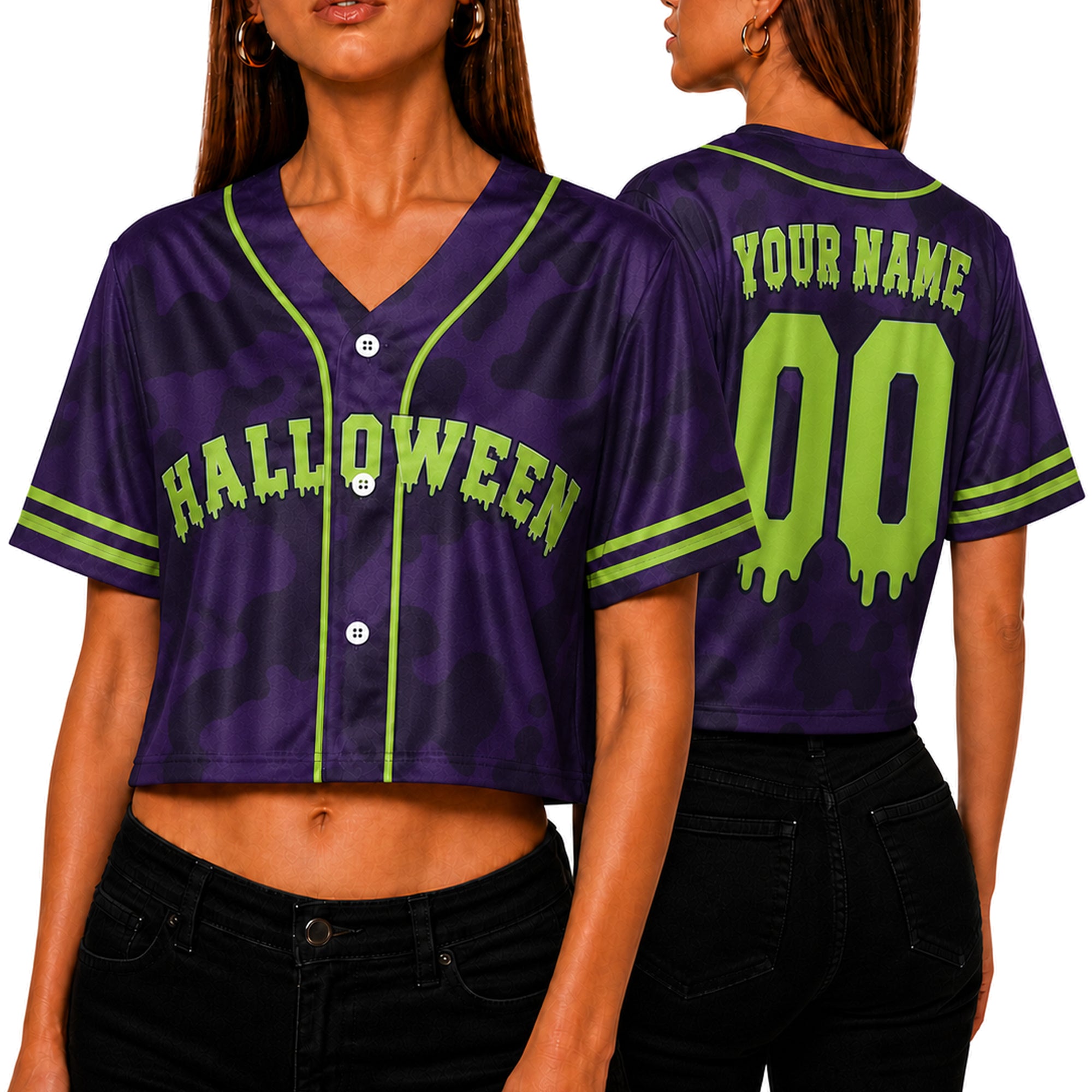 Custom Halloween Women's Crop Baseball Jersey Toxic Slime - Design Your Own