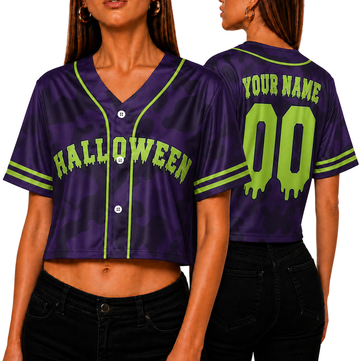 Custom Halloween Women's Crop Baseball Jersey Toxic Slime - Design Your Own