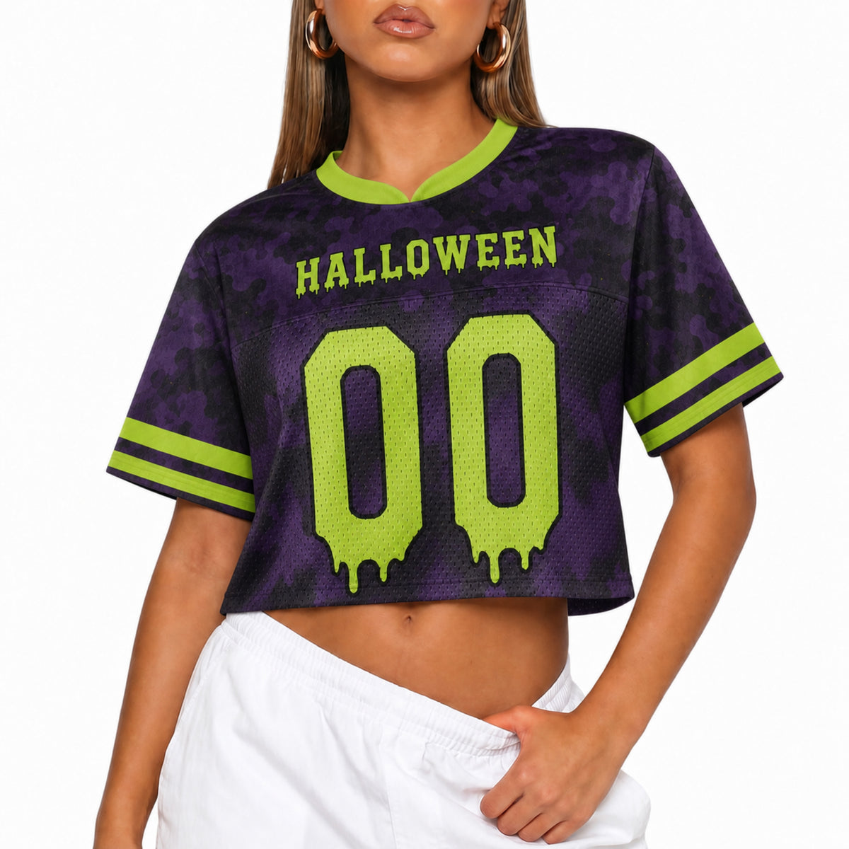 Custom Halloween Women's Crop Football Jersey Toxic Slime - Design Your Own