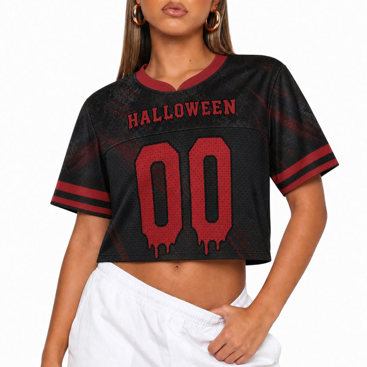 Custom Halloween Women's Crop Football Jersey Claw Scratch - Design Your Own