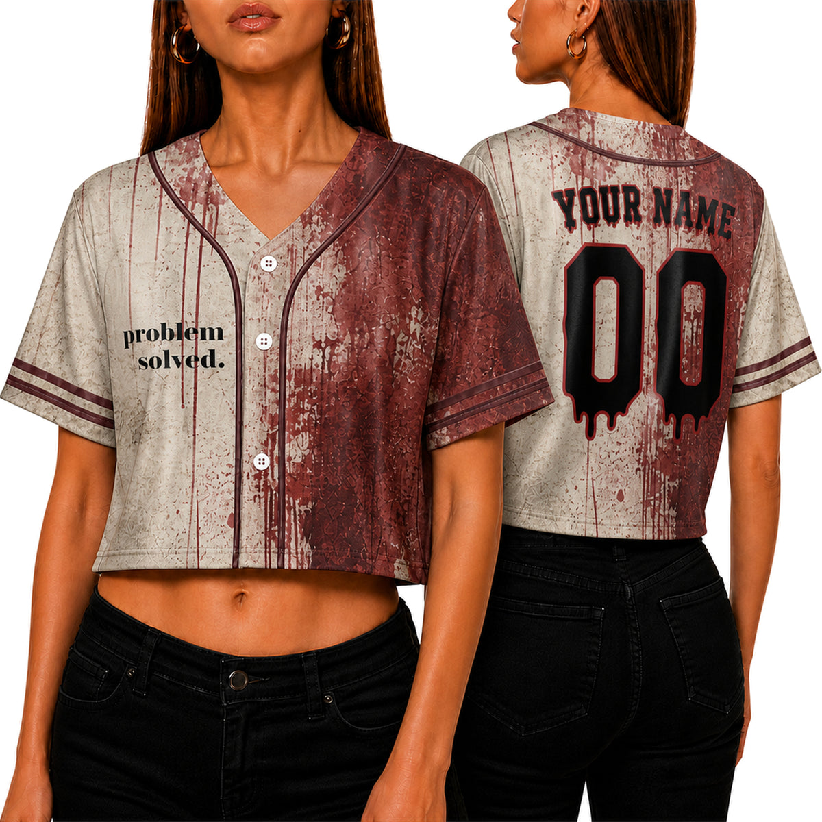 Custom Halloween Women's Crop Baseball Jersey Blood Splatter - Design Your Own