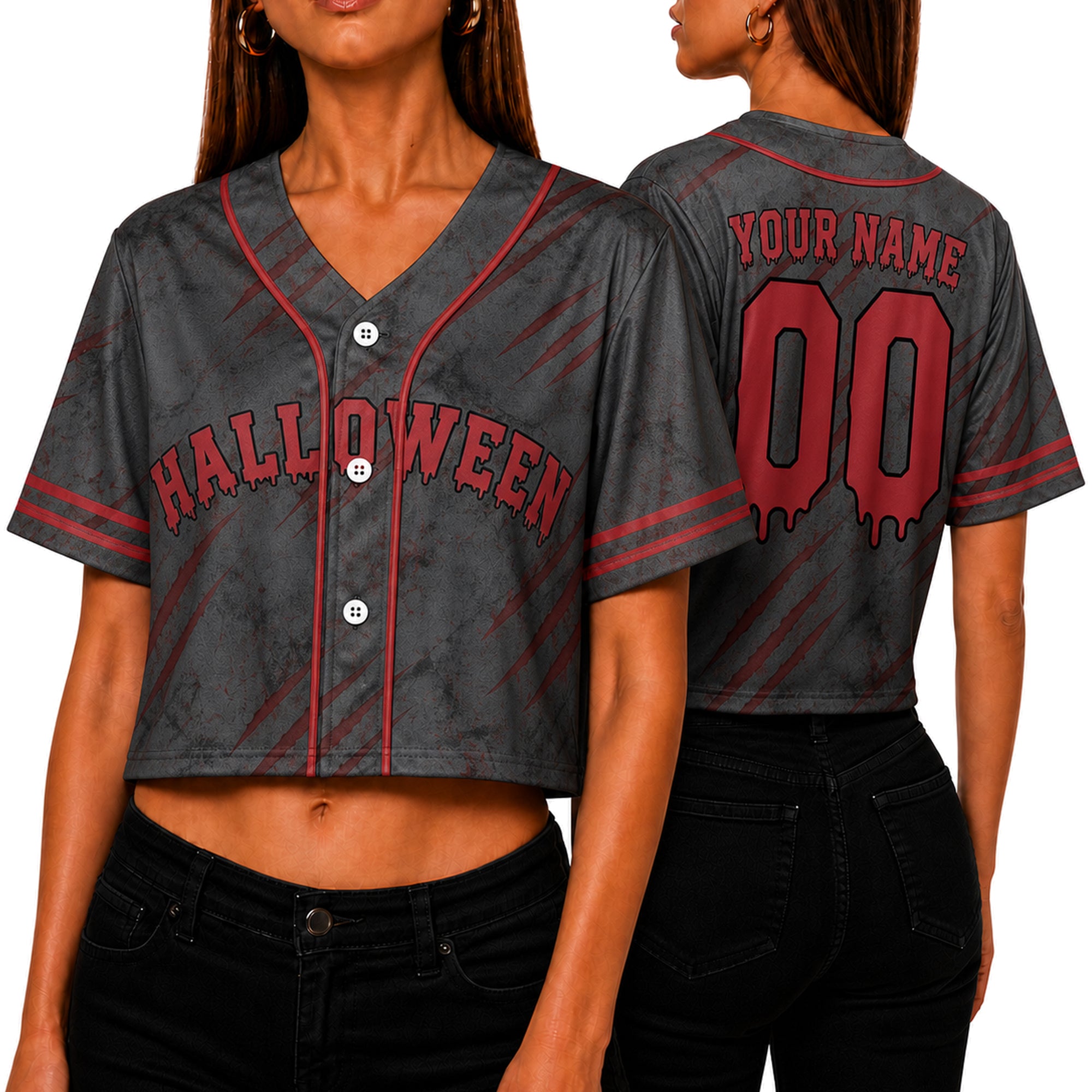 Custom Halloween Women's Crop Baseball Jersey Claw Scratch - Design Your Own