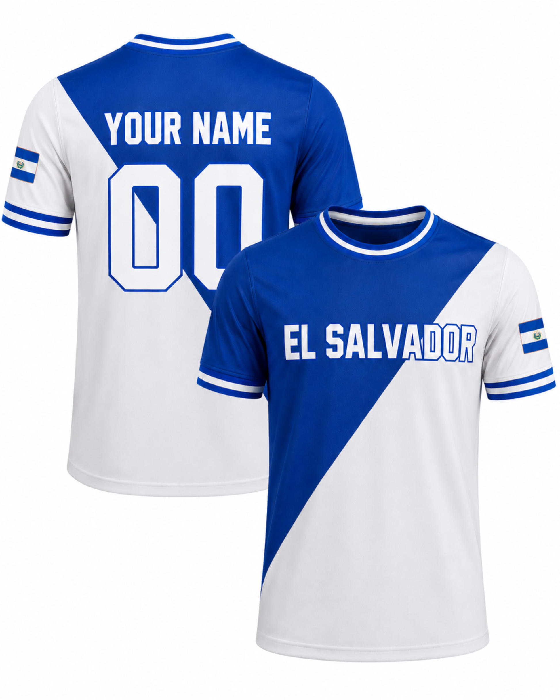 Custom El Salvador Soccer Jersey Salvadoran Fan Diagonal Split – Personalized Name Number