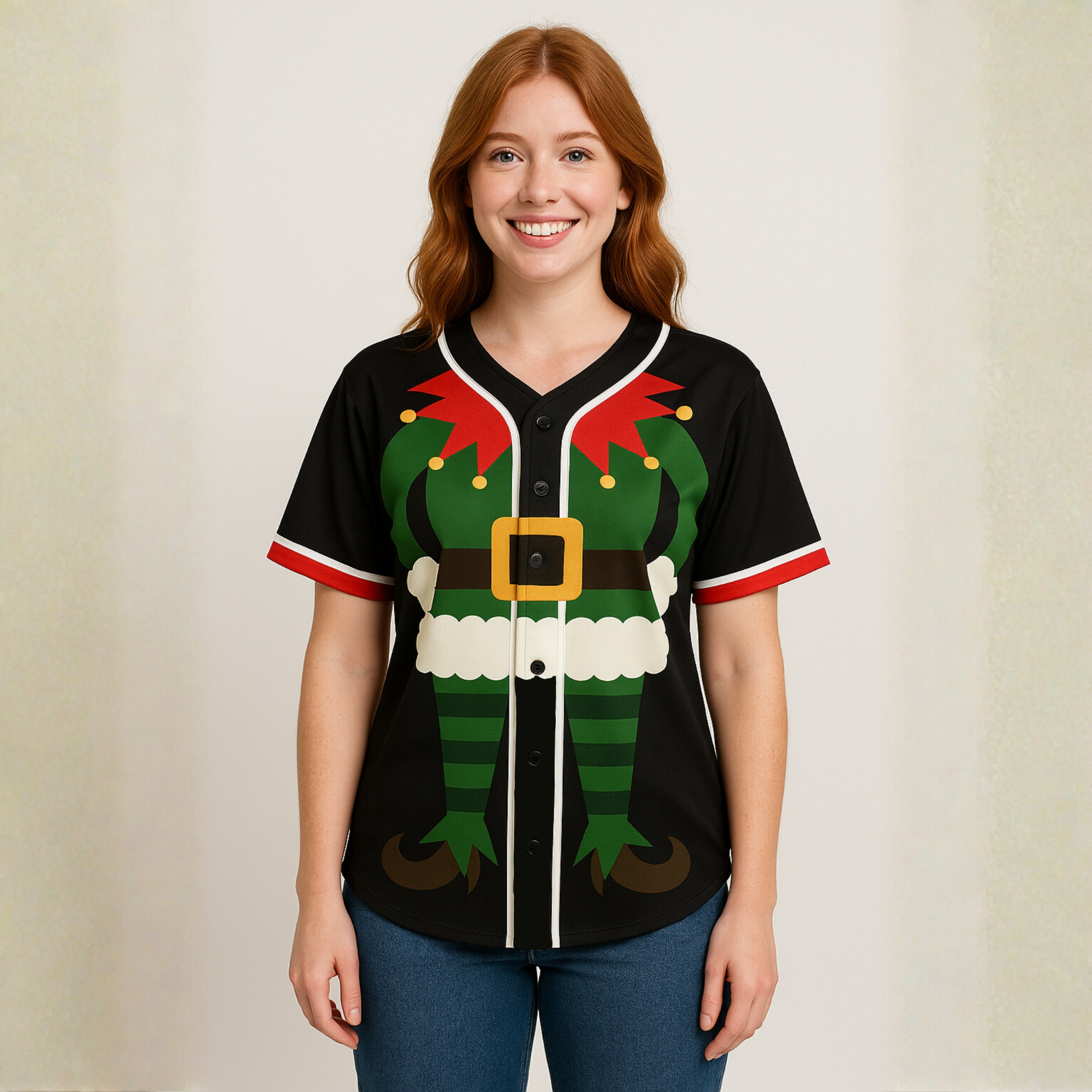 Custom Ugly Christmas Baseball Jersey Black with White Piping  - Design Your Own