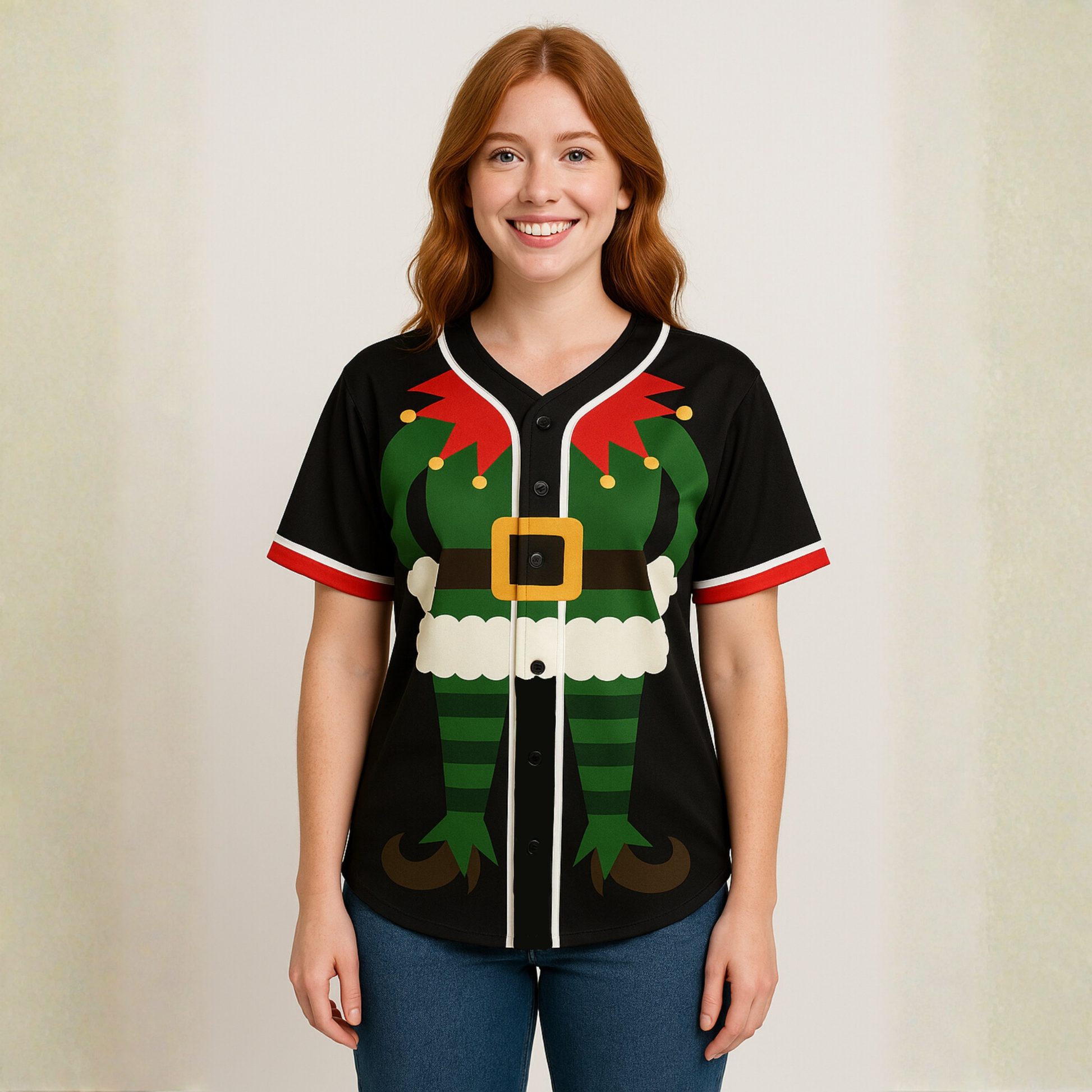 Custom Ugly Christmas Baseball Jersey Black with White Piping  - Design Your Own