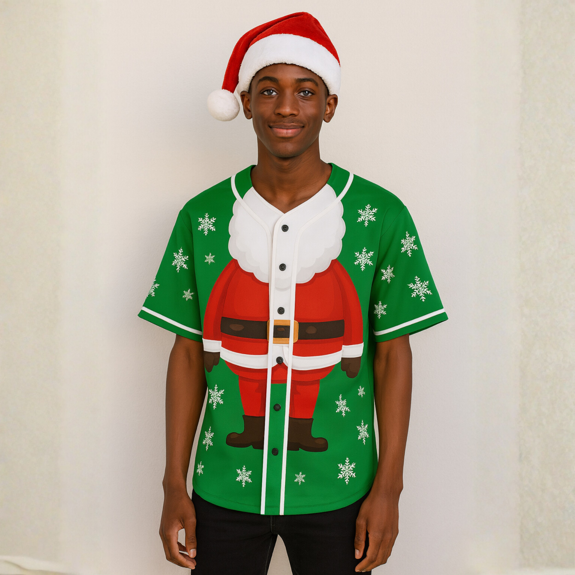 Custom Ugly Christmas Baseball Jersey Green and White with Santa  - Design Your Own