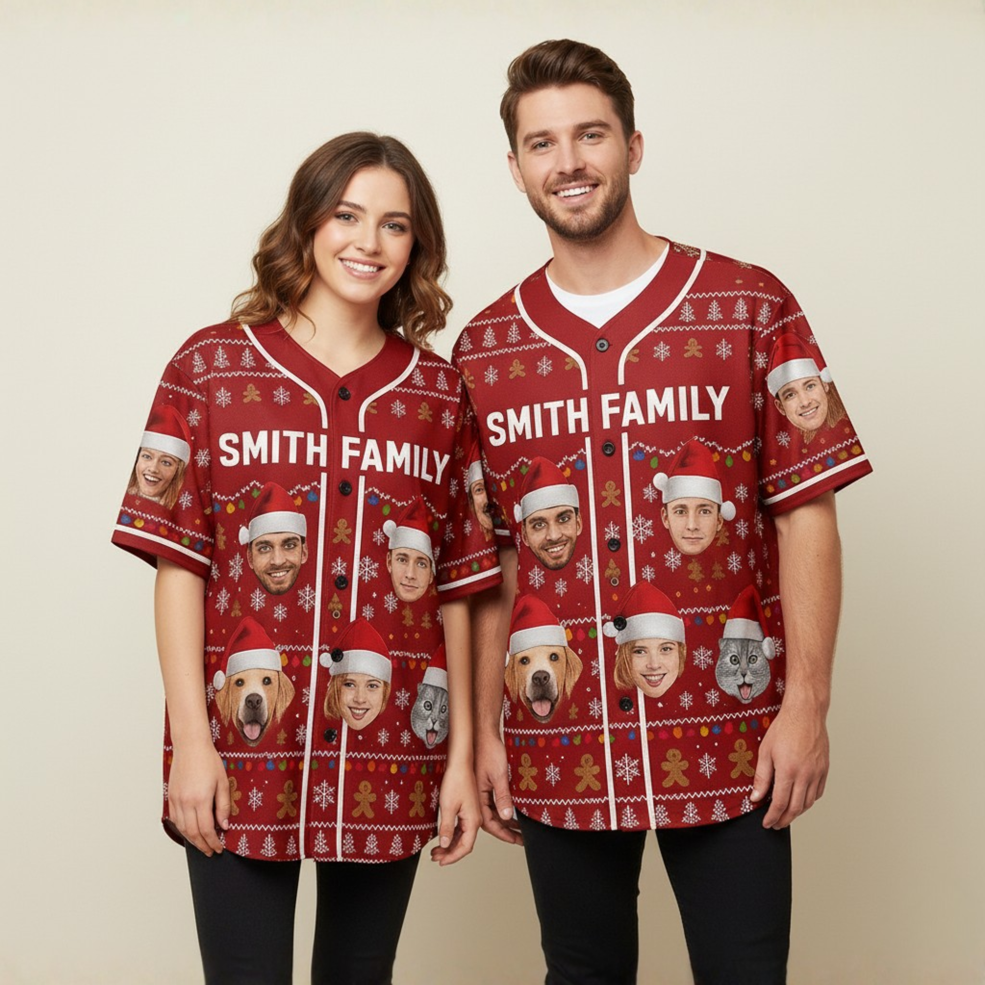 Custom Ugly Christmas Baseball Jersey Maroon with Funny Face  - Design Your Own