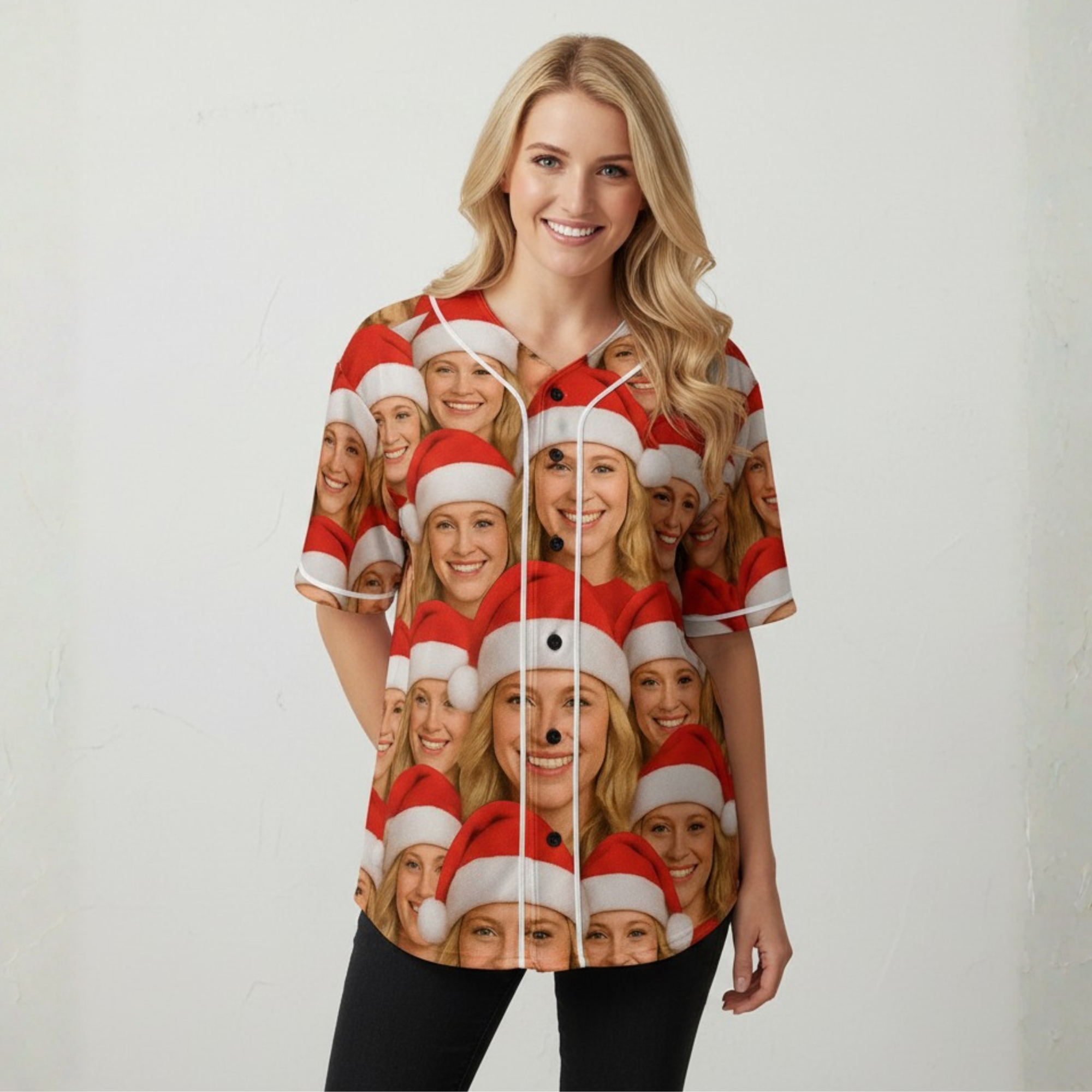 Custom Ugly Christmas Baseball Jersey Red with All Over Face  - Design Your Own