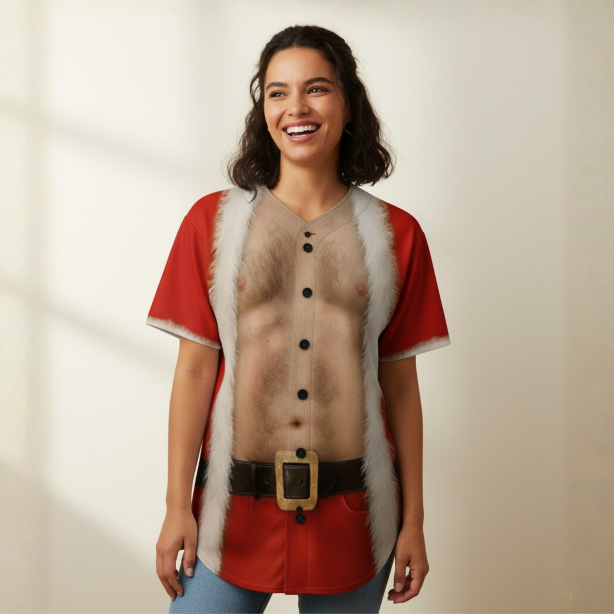 Custom Ugly Christmas Baseball Jersey Red with Santa Costume - Design Your Own