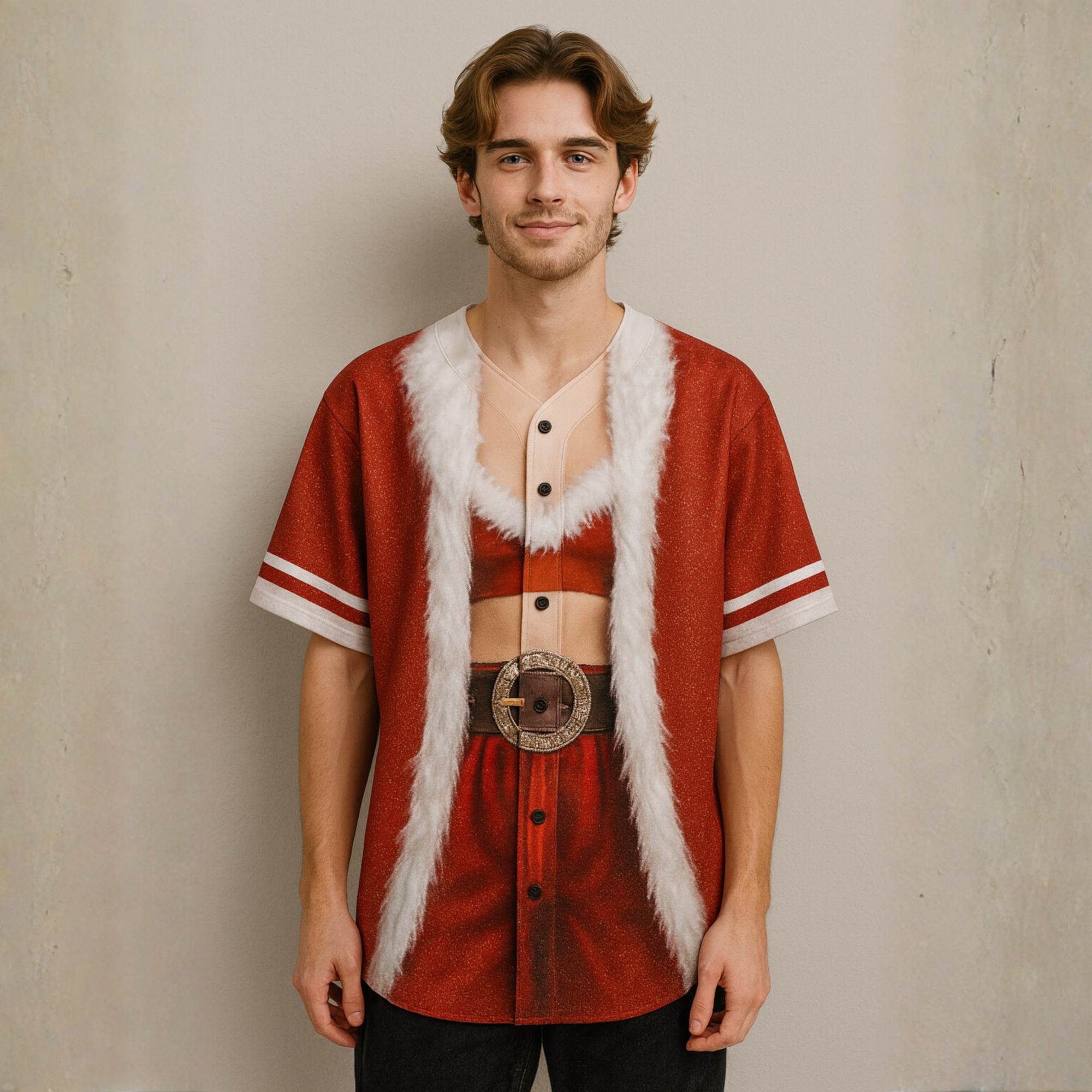 Custom Ugly Christmas Baseball Jersey Red and White with Santa Costume - Design Your Own