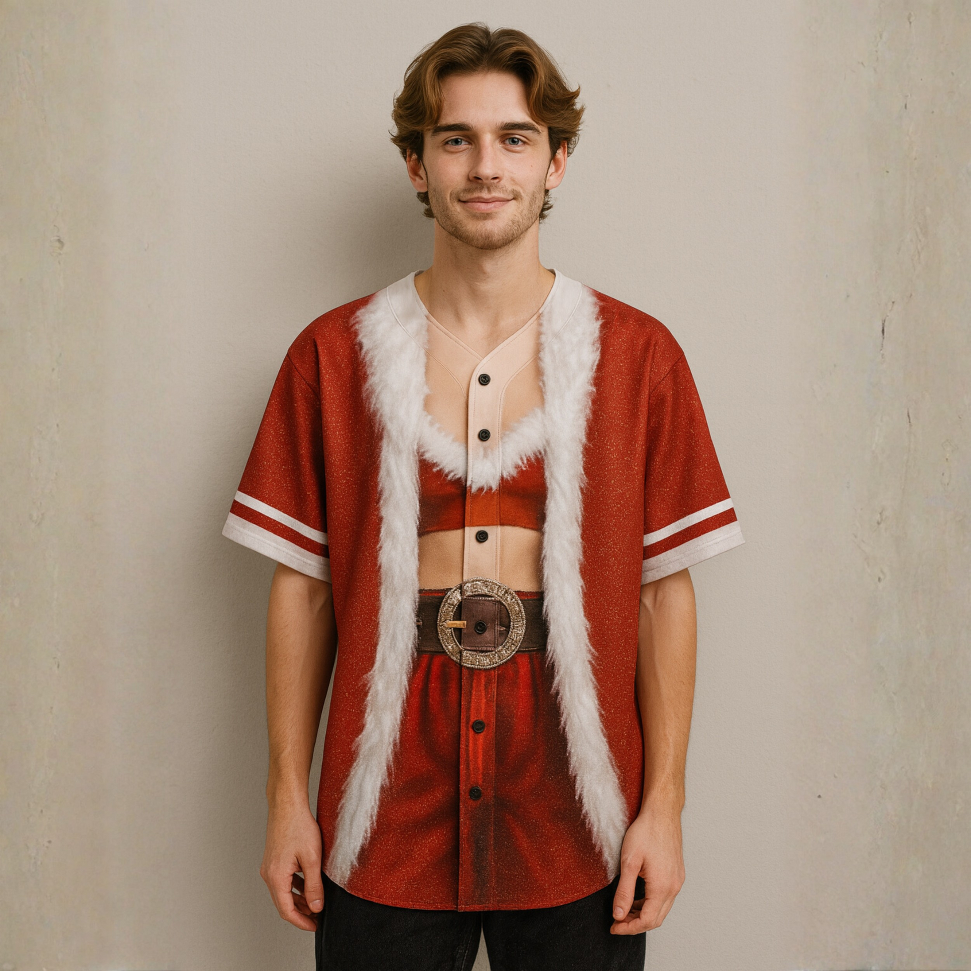Custom Ugly Christmas Baseball Jersey Red and White with Santa Costume - Design Your Own