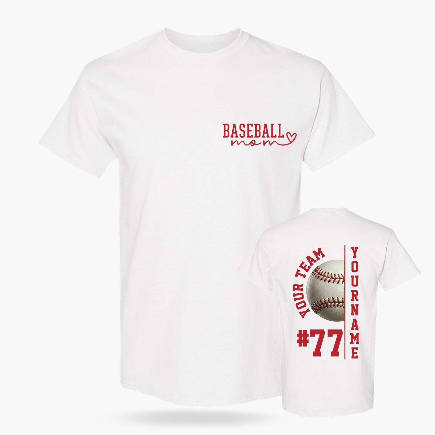 Custom T-Shirt Baseball Mom White - Personalized Name Number