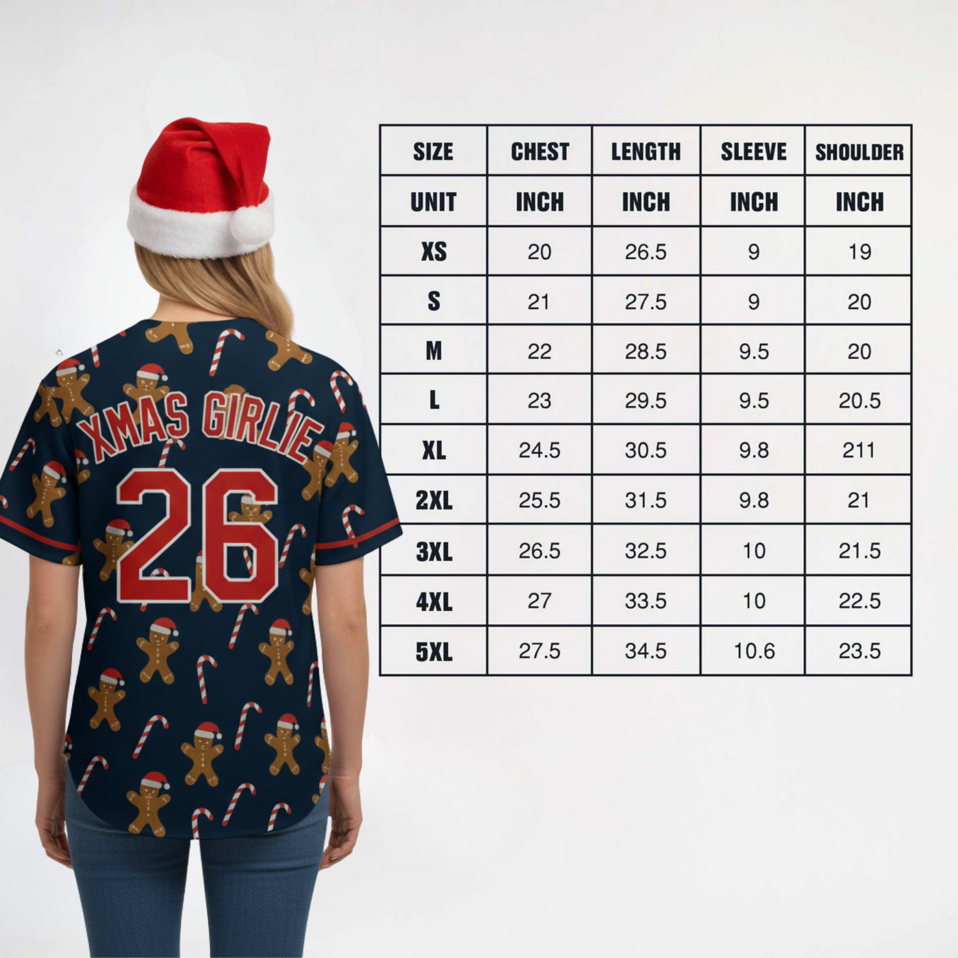 Custom Christmas Baseball Jersey Gingerbread Man Navy with Red Piping - Design Your Own