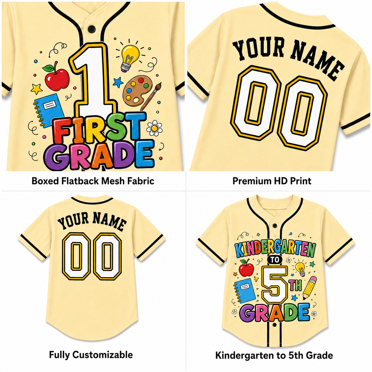 Custom First Day of School Baseball Jersey Kindergarten Design - Add Your Name and Number