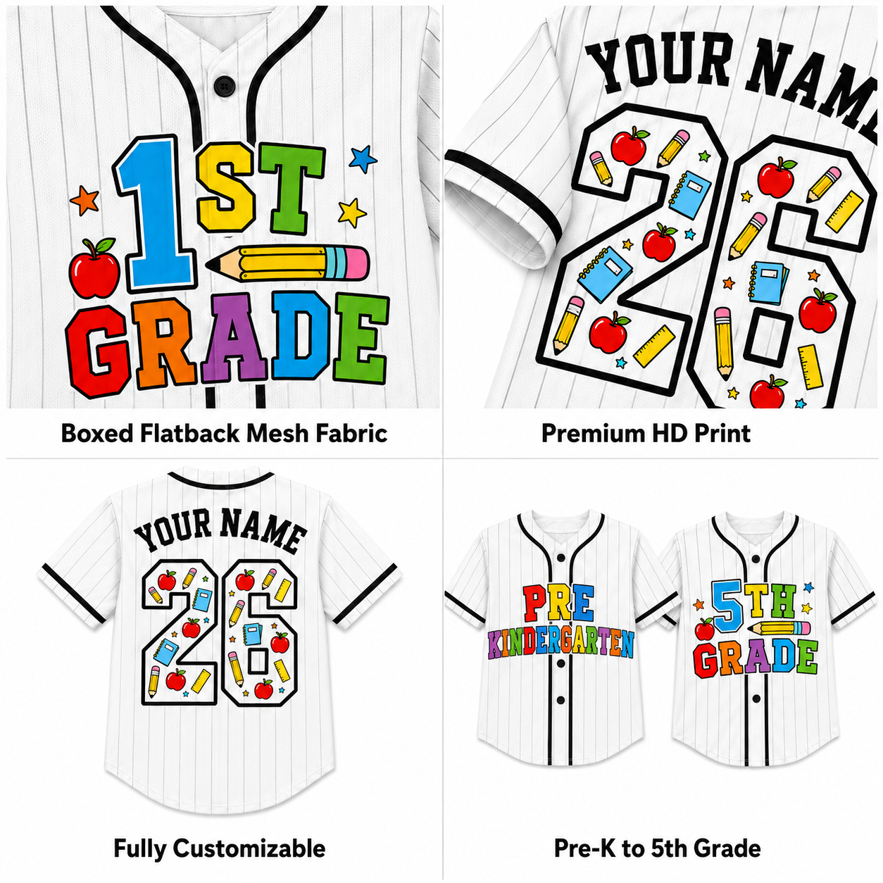 Custom Back to School Baseball Jersey Transitional Kindergarten Design - Add Your Name and Number