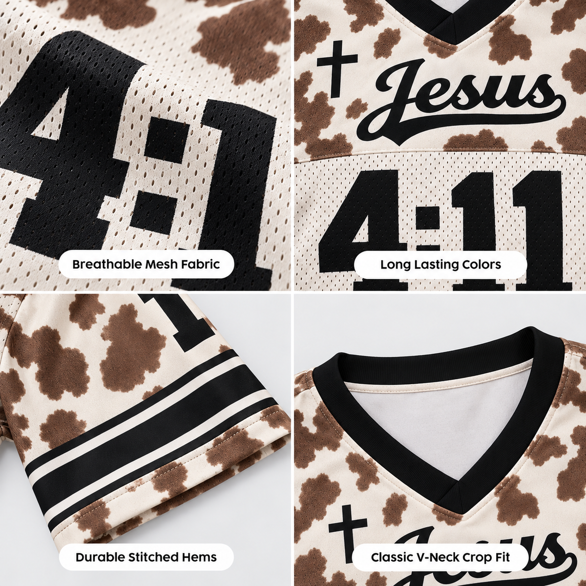 Custom Christian Crop Football Jersey, Black Leopard, Personalized Name and Number