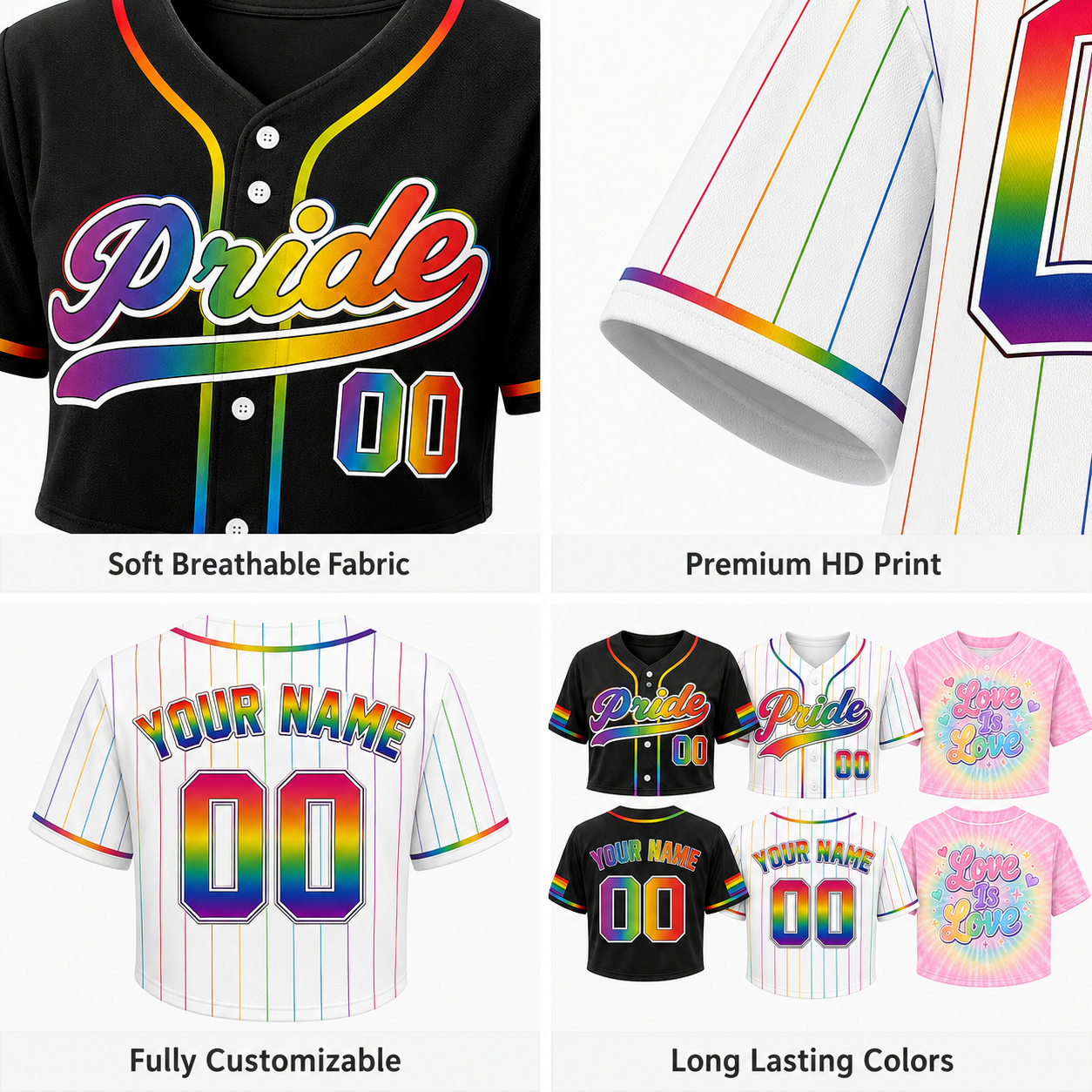 Custom Pride Crop Baseball Jersey Pink Tie Dye Design - Add Your Name and Number