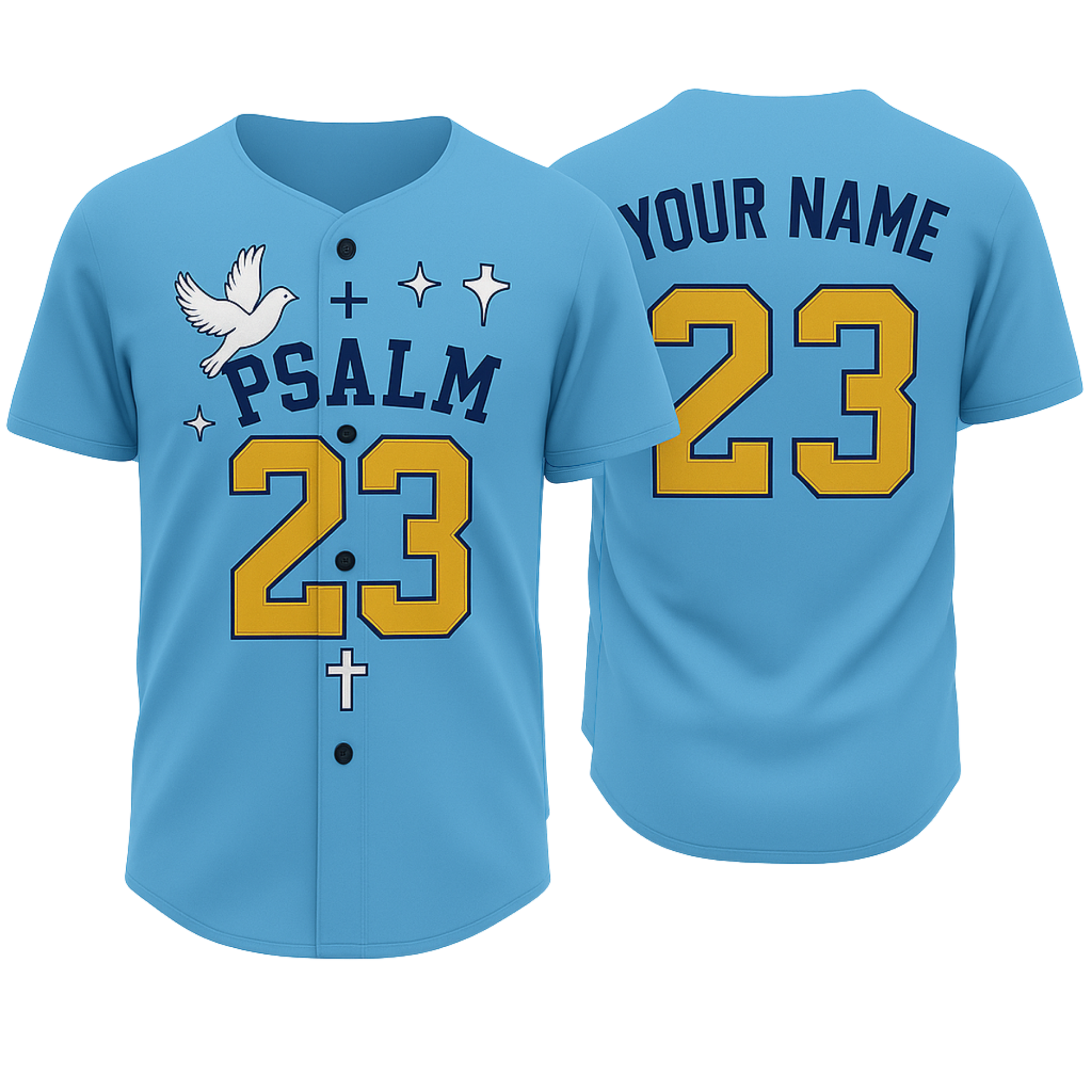 Custom Religious Psalm Baseball Jersey – Blue Christian Design Add Your Name