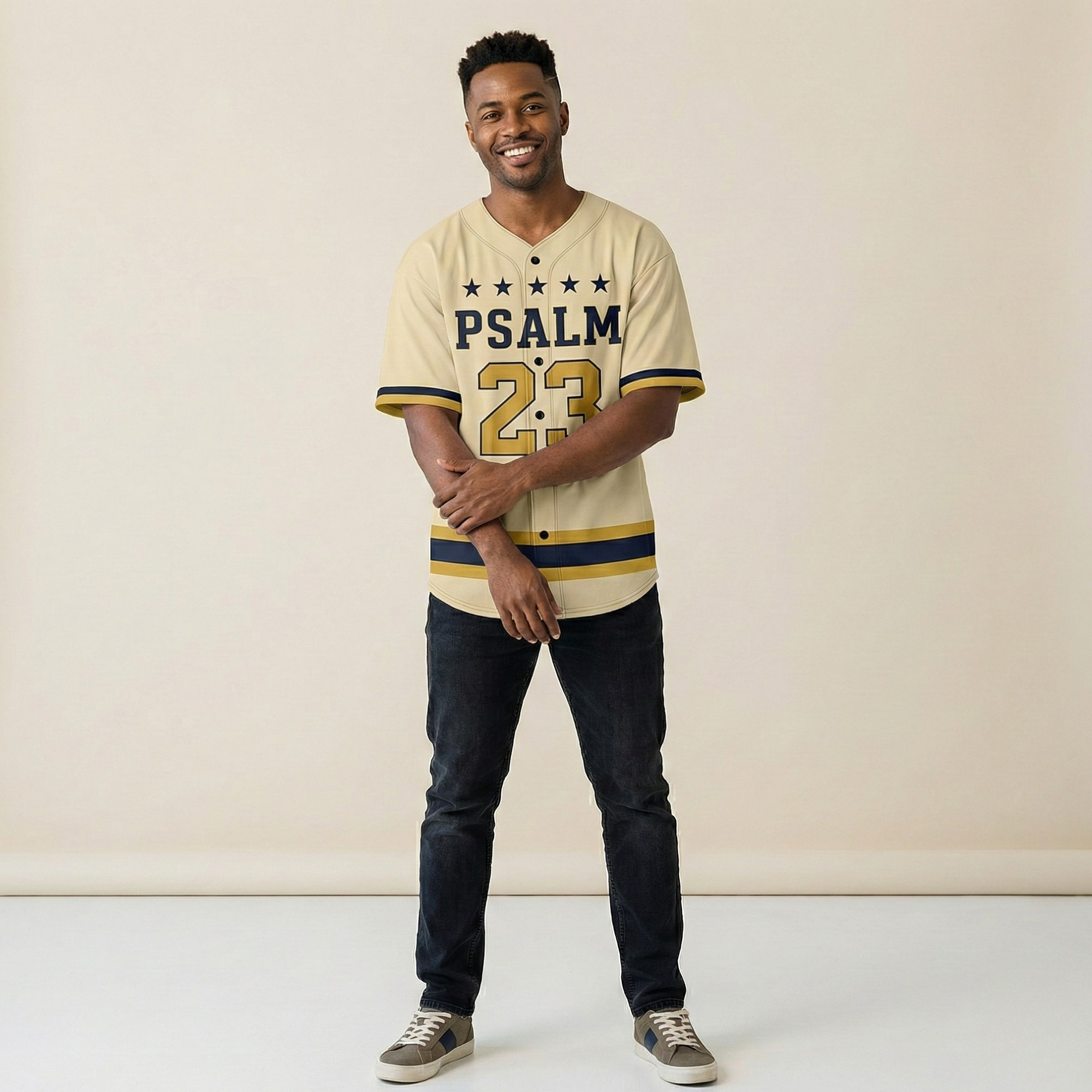 Custom Religious Psalm Baseball Jersey – Cream Christian Add Your Name